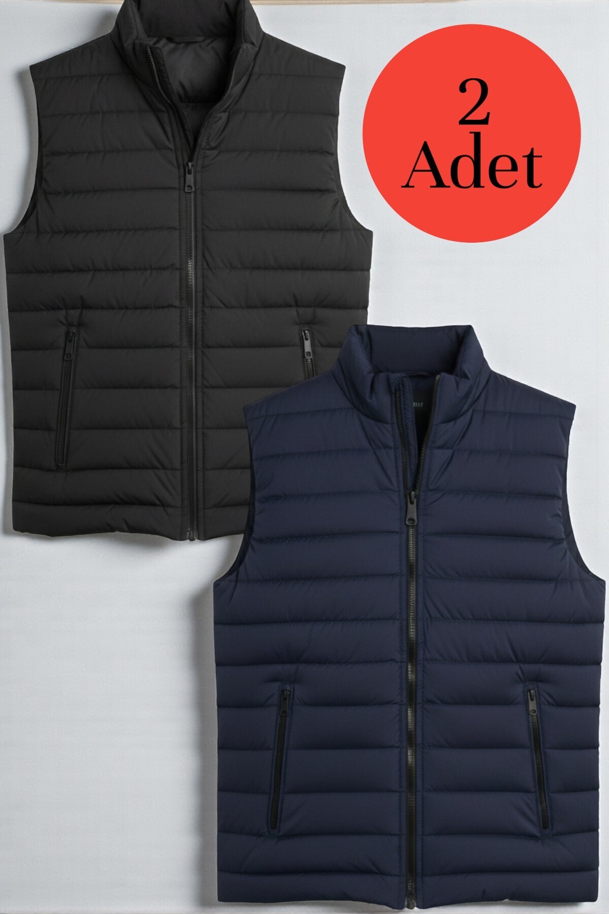 Gameyal  2 Adet Erkek Kapitone Astarlı Çift Cepli Şişme Yelek Lacivert - Siyah