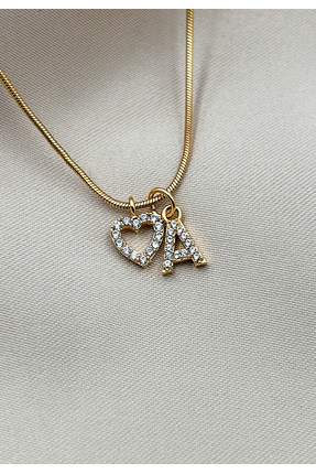 FIORA AKSESUAR Kalp ve A harfi Zirkon Taşlı Çelik Kaplamalı Zincirli Kolye