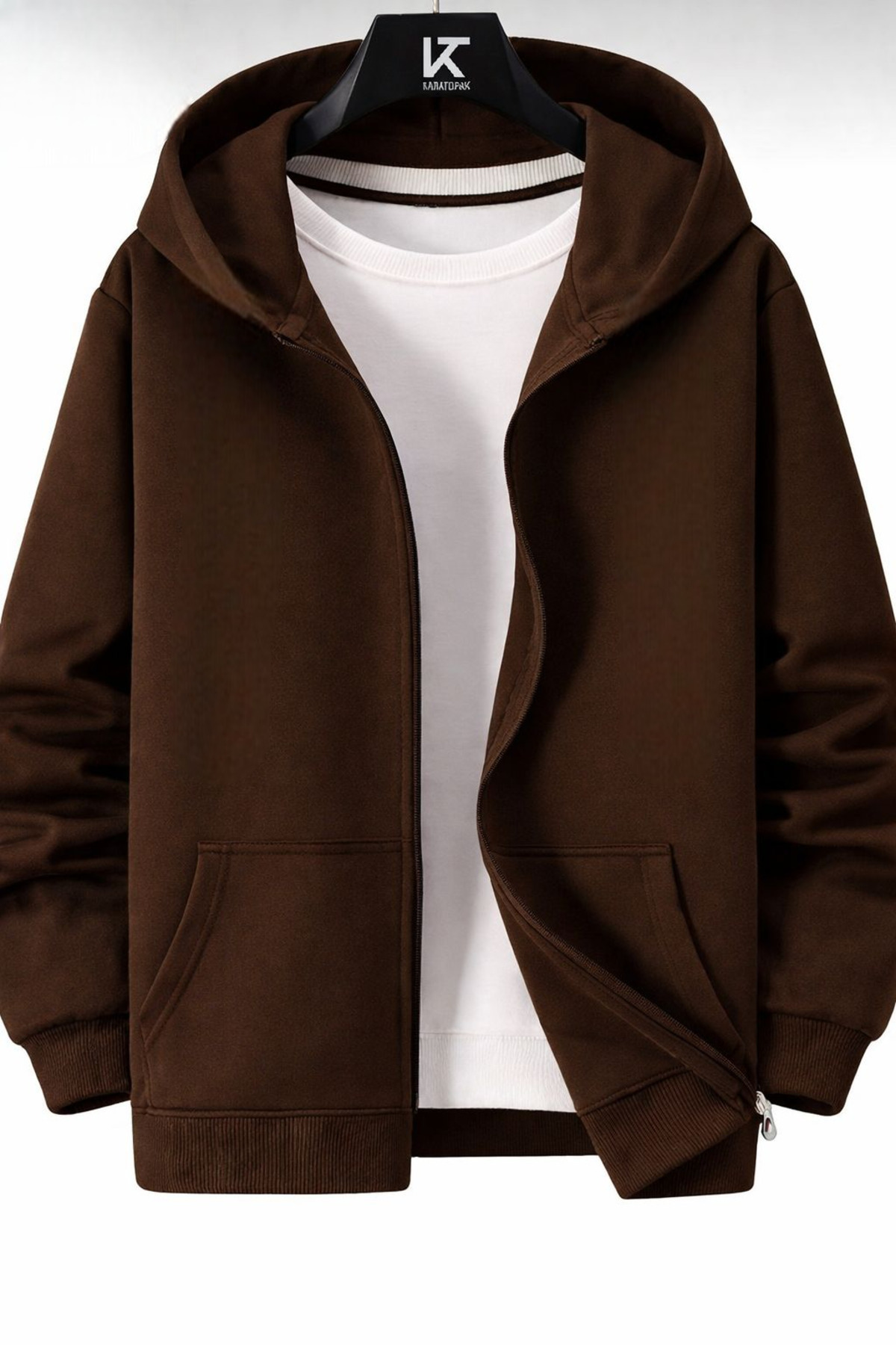 Kapüşonlu Unisex Fermuarlı Sweatshirt / Hırka — قهوه‌ای yenihrkafermuarlı