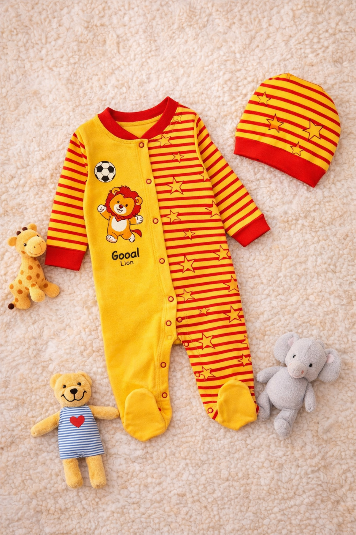 Fan Baby Hat Jumpsuit Galatasaray 2pcs Set - Yellow Red