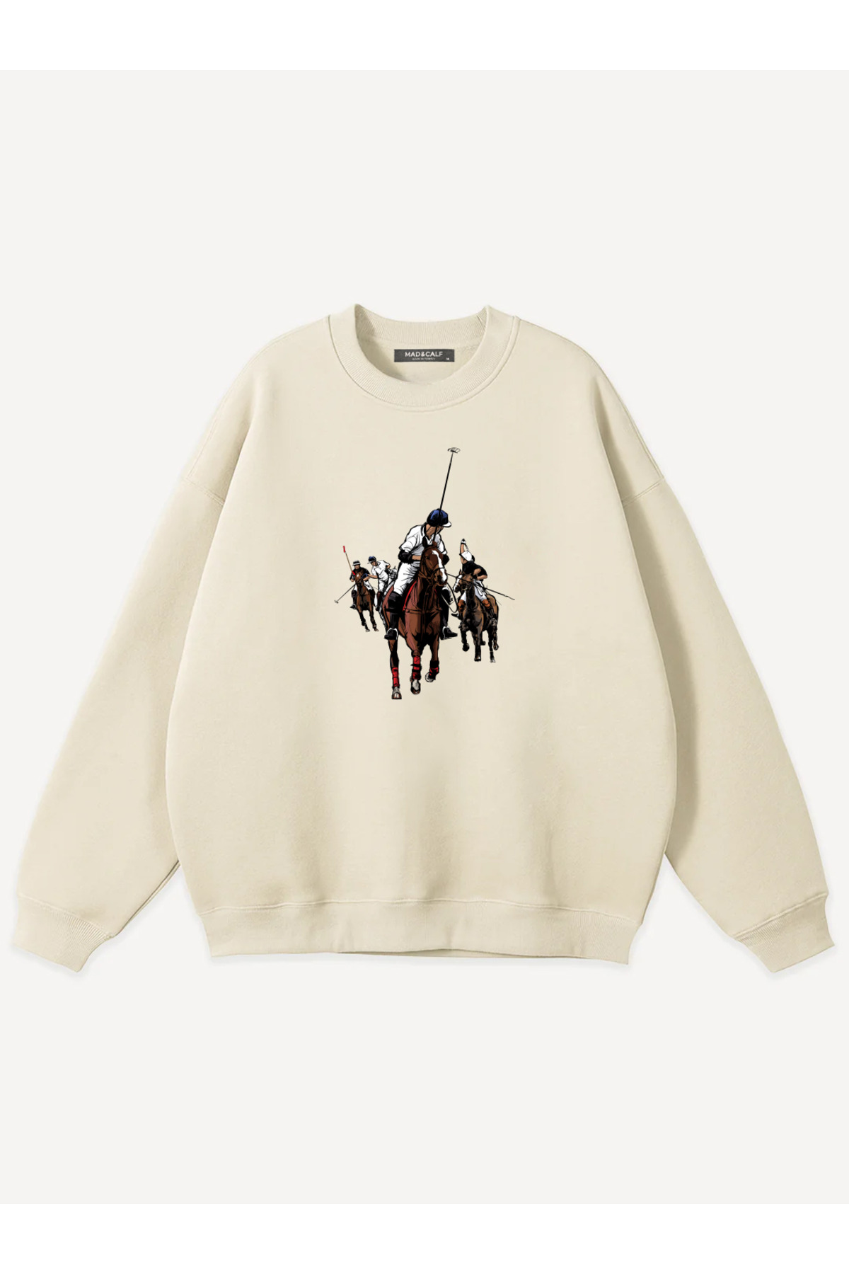 Mad&Calf Unisex Horse Rider Printed Crew Neck Oversized Sweatshirt