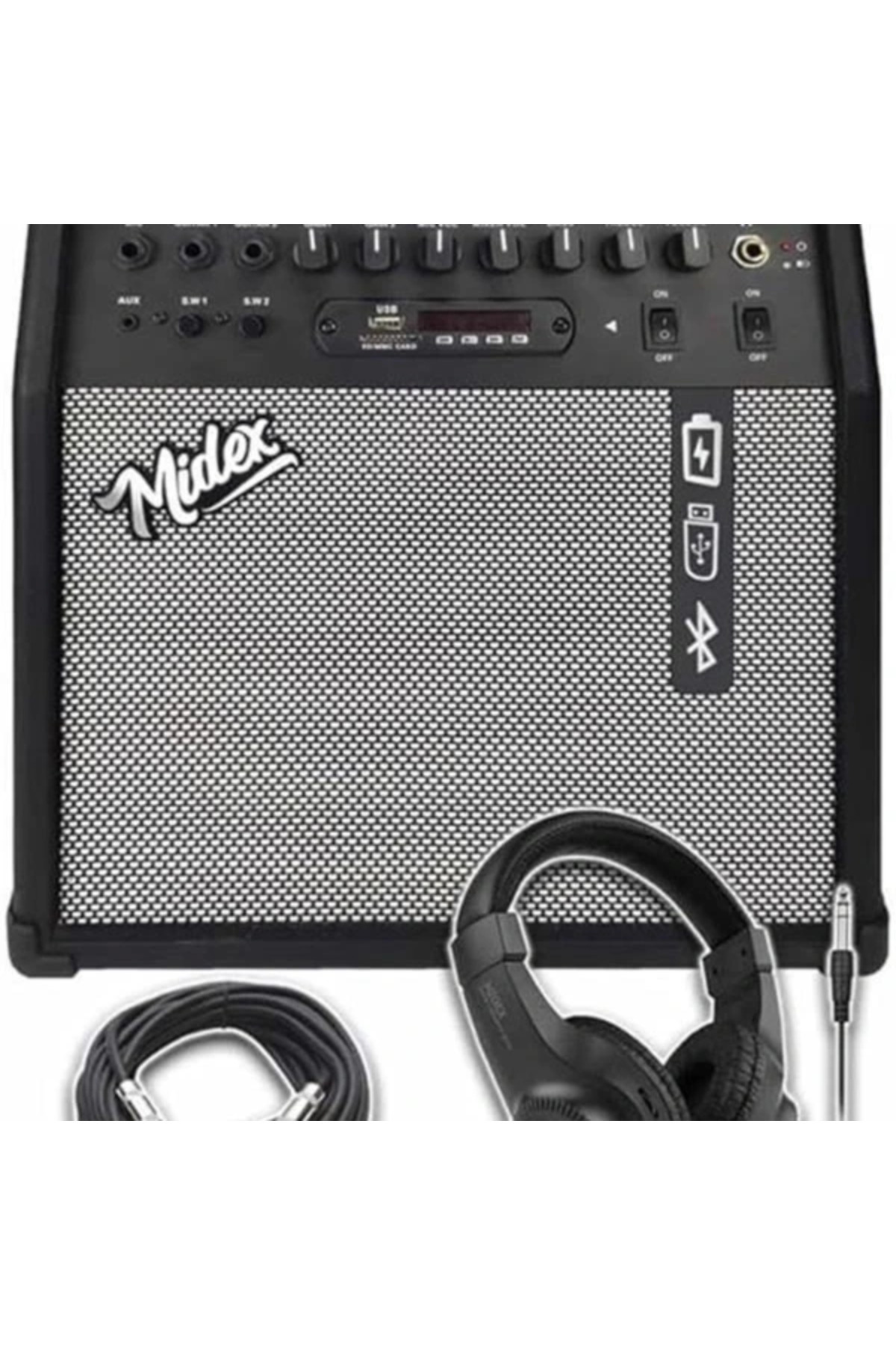 AyrStore MGA 50HD Elektro Gitar Amfisi 50 Watt USB Bluetooth Şarjlı 4 girişli (Kulaklık ve Kablo Dahil)