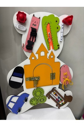 AYNA EĞİTİM MATERYALLERİ Montessori Ahşap Busy Board – Kilitli, Fermuarlı, Ba...