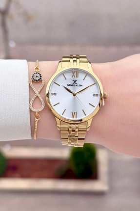 Daniel Klein Sarı Renk 24 Ay Garantili 35 mm Kadın Kol Saati ve Bileklik