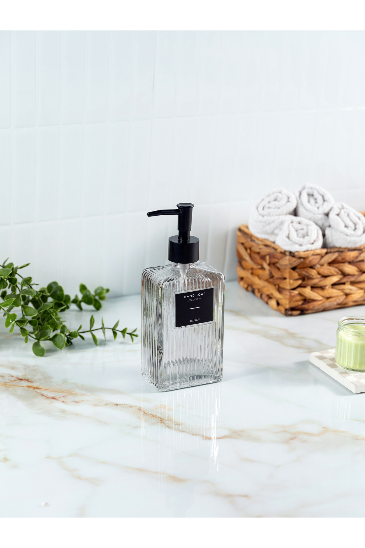 500 ml Countertop Glass Liquid Soap Dispenser Detergent Kitchen Bathroom (2 Labels)