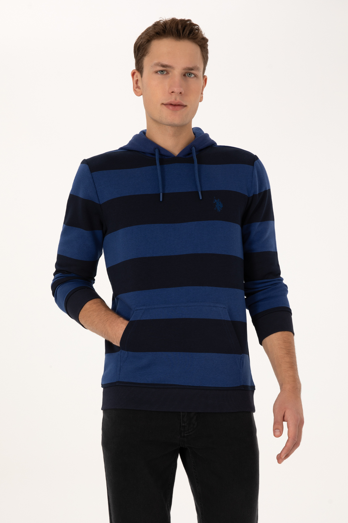 یو اس پولو سویشرت مردانه کلاه‌دار سرمه‌ای سایز معمولی کد ۵۰۳۱۶۳۶۶-VR033