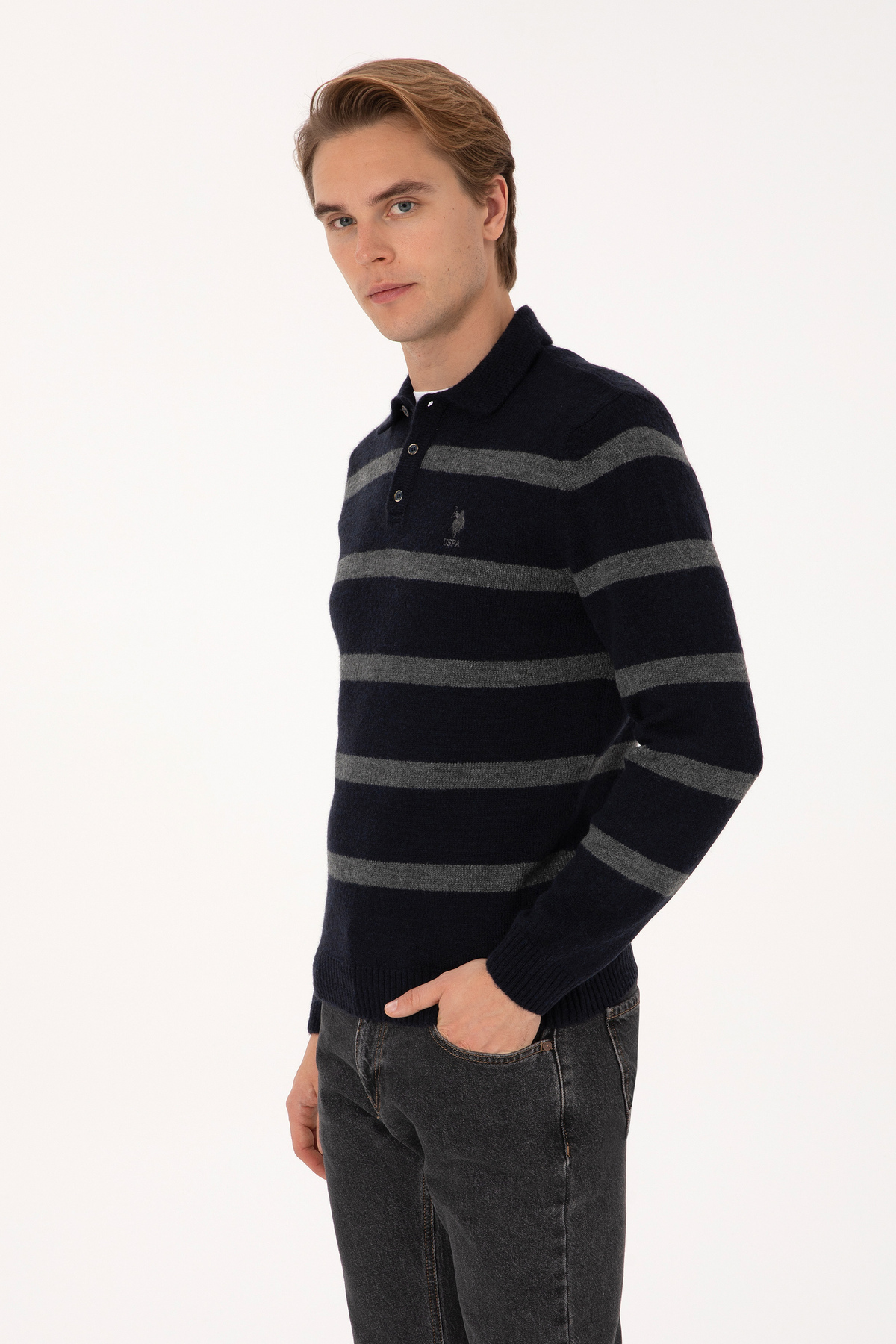Erkek Regular Fit Polo Yaka Lacivert Kazak 50315036-VR033 — سرمه‌ای — تصویر 3 از 7