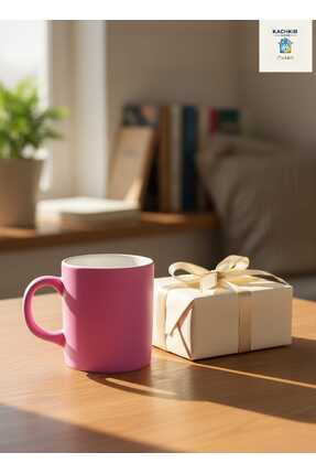 KACHKIRHOME Seramik Kupa Pembe Mat Kahve Keyfi Bardak Sunum Dekoratif Kalemli...
