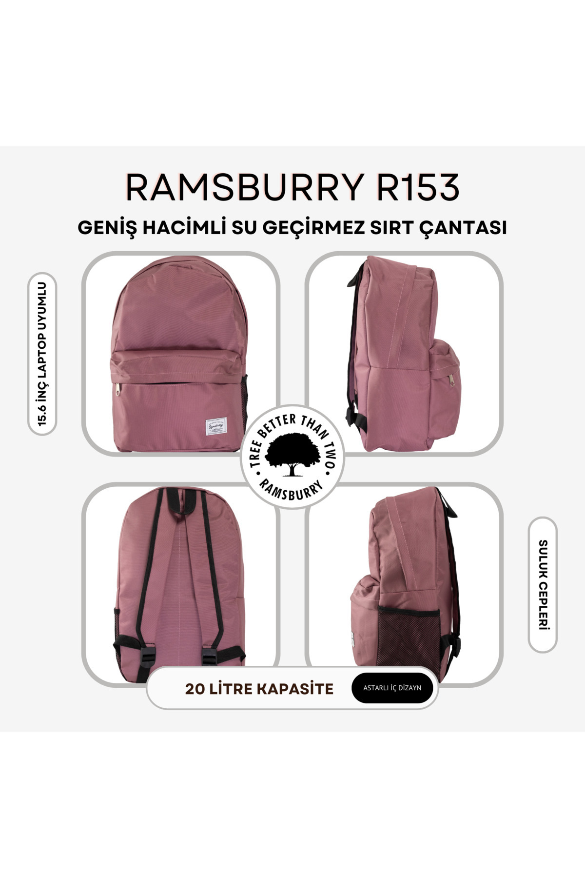 Ramsburry Unisex Su Geçirmez Kumaş 15.6 İnç Laptop Uyumlu Sırt Çantası görsel 6