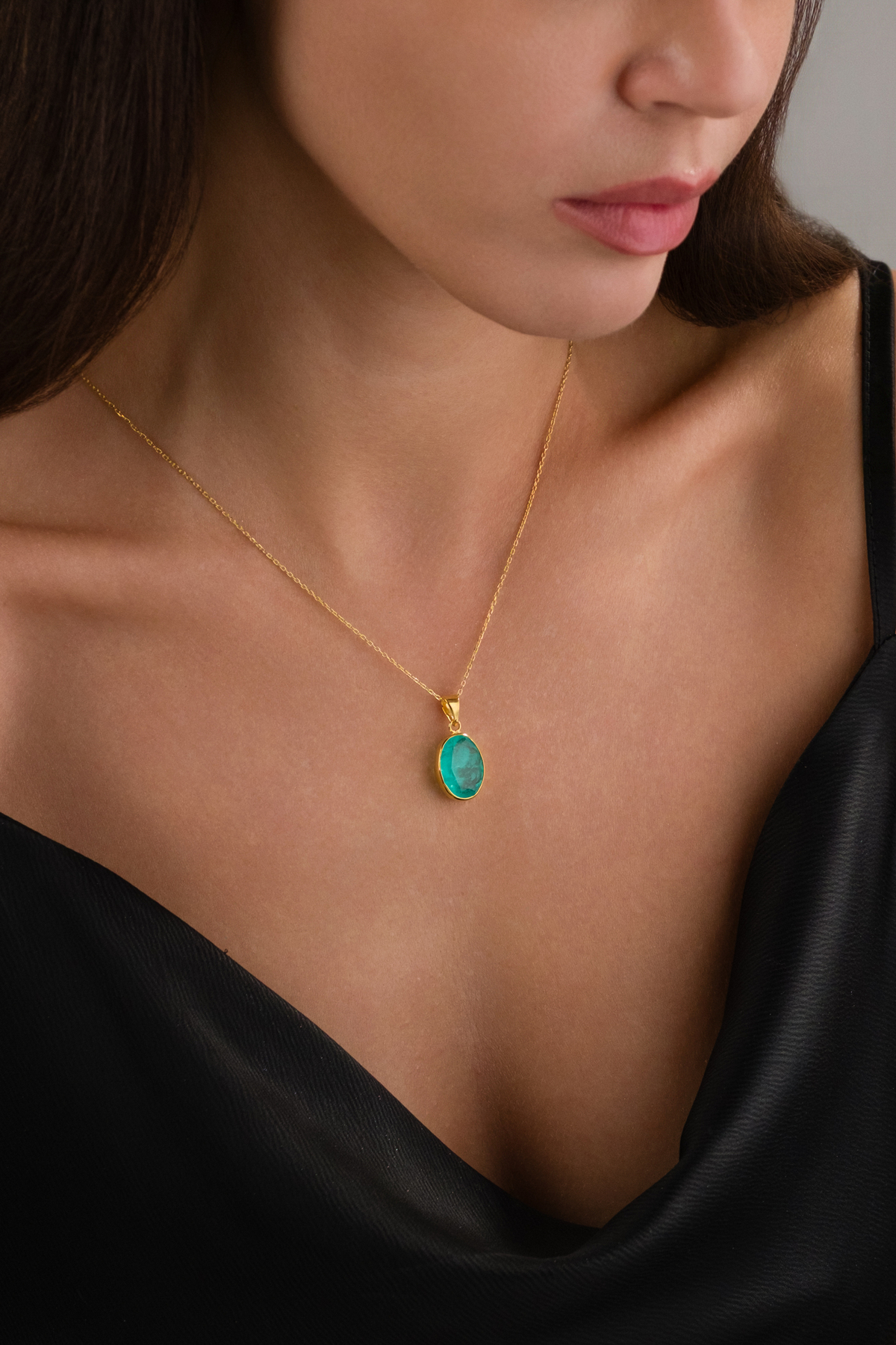 Baskın gümüş Paraiba Turmalini 18 k Gold Kaplama 925 Ayar Gümüş Doğaltaş Kolye görsel 2