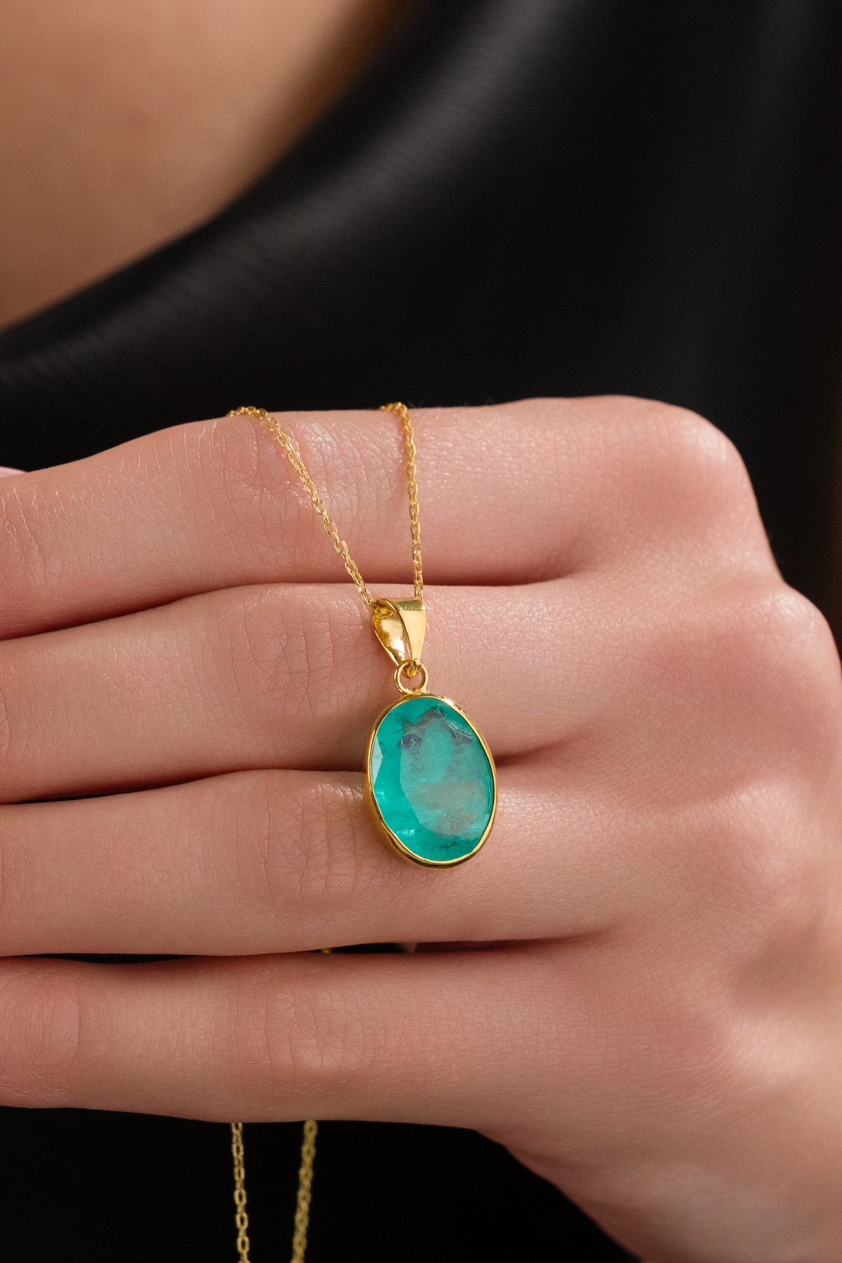 Baskın gümüş Paraiba Turmalini 18 k Gold Kaplama 925 Ayar Gümüş Doğaltaş Kolye görsel 3