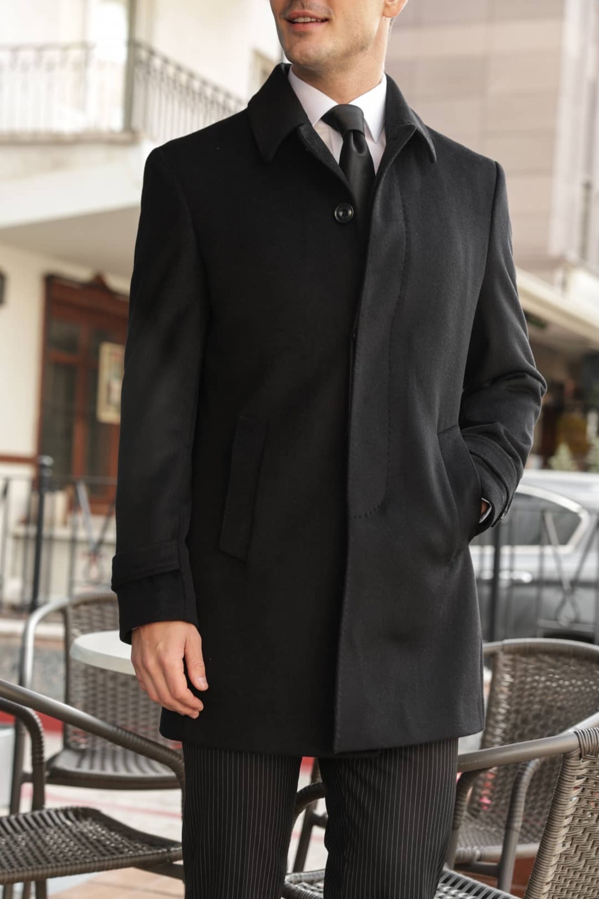 AEK COLLECTION Erkek Siyah Yün Palto