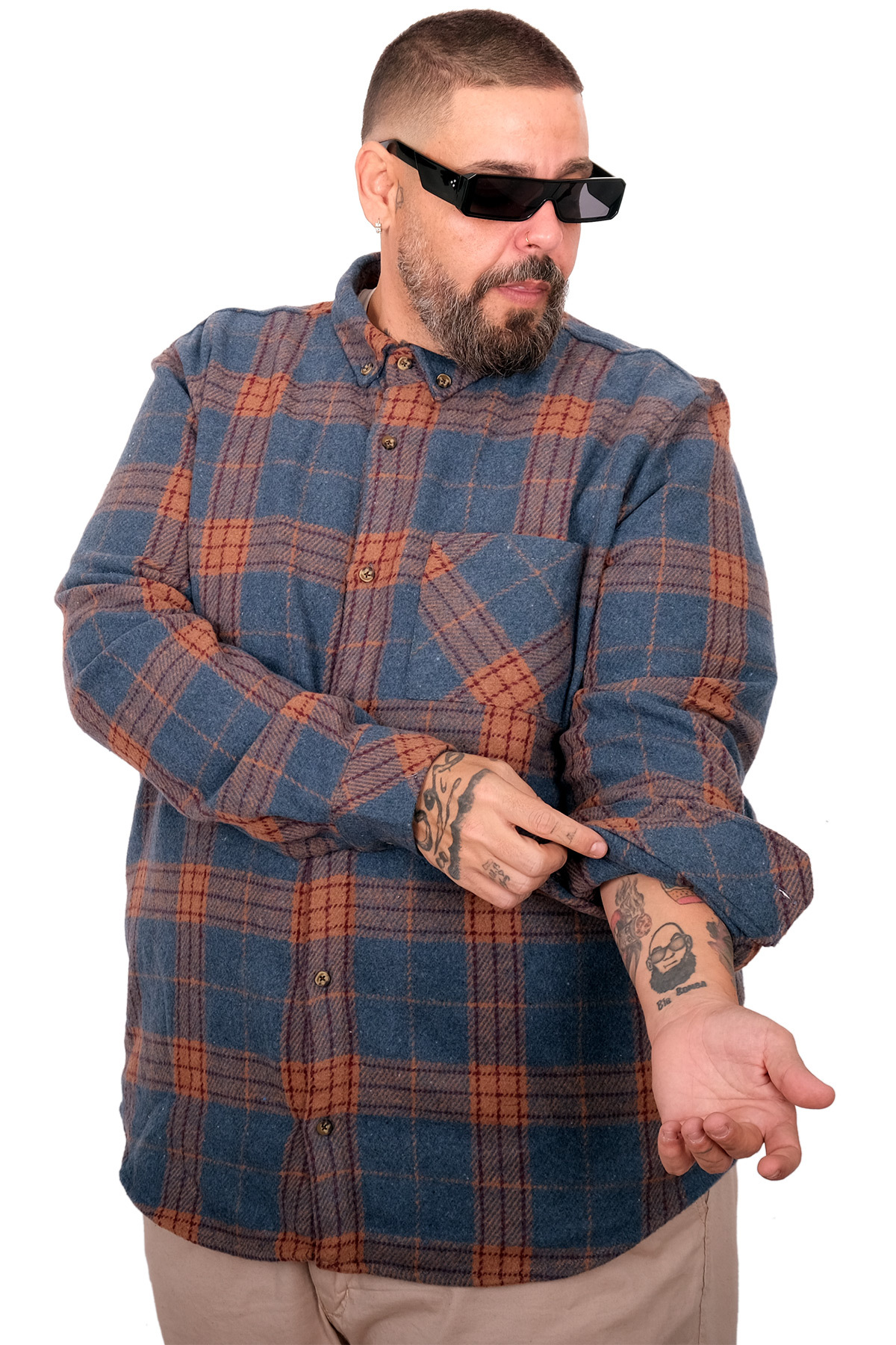 ModeXL Mode XL Büyük Beden Erkek Oduncu Gömlek 25394 ındıgo görsel 4