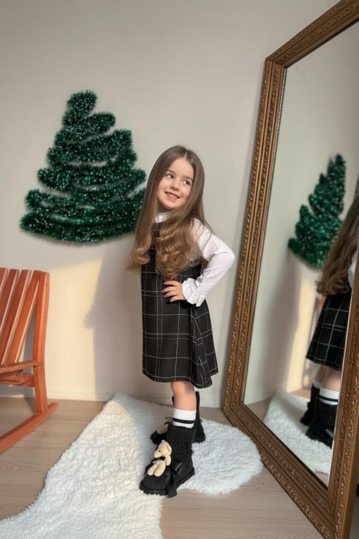 morbella Kız Çocuk Vintage Şanel Kumaş Kareli Jile Elbise fotoğrafı 3 (önizleme)