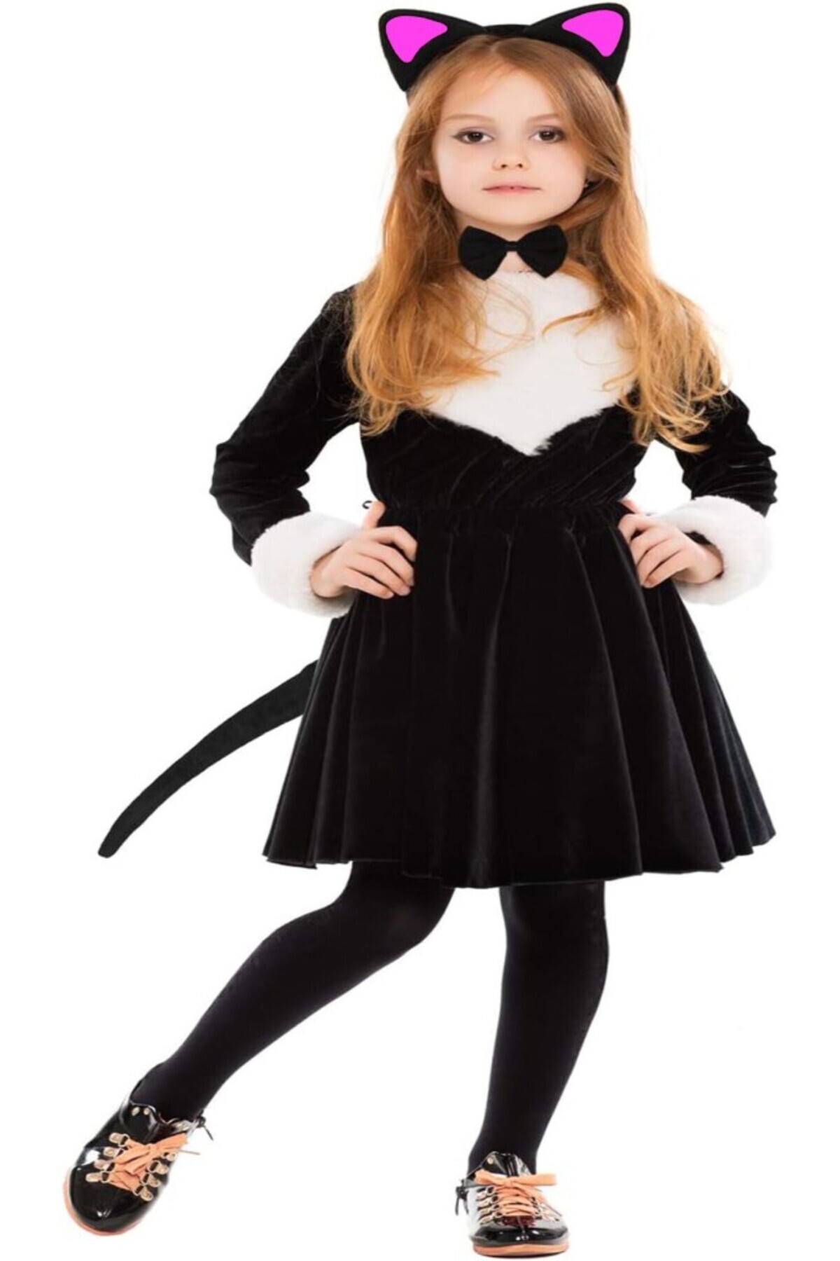 PAZAR DÜNYASI Kedi Kulak Taç Kuyruk ve Papyon 3 lü Set Çocuk Boy Fuşya Renk