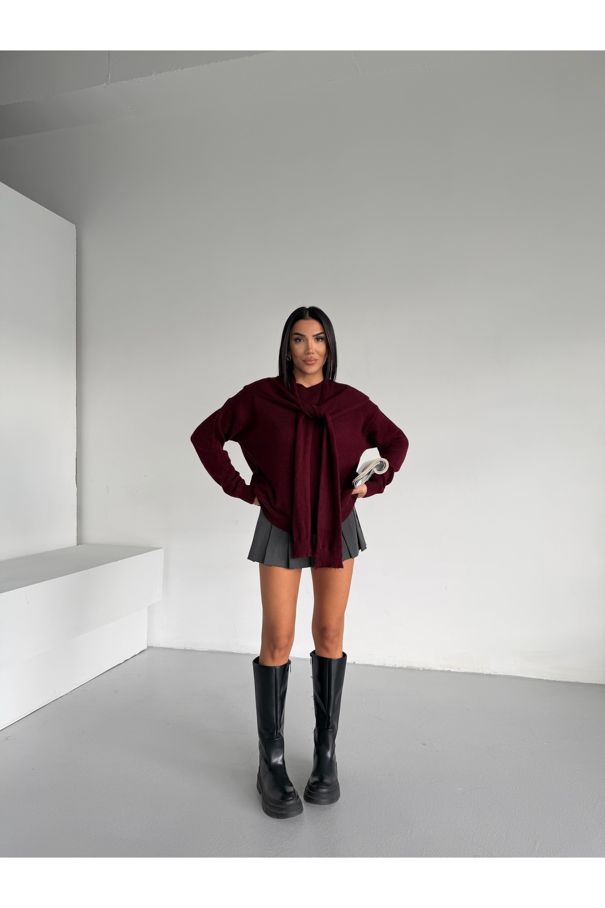 Lamierra  Atkı Detaylı Yumoş Kadın Triko Kazak - Görsel 6