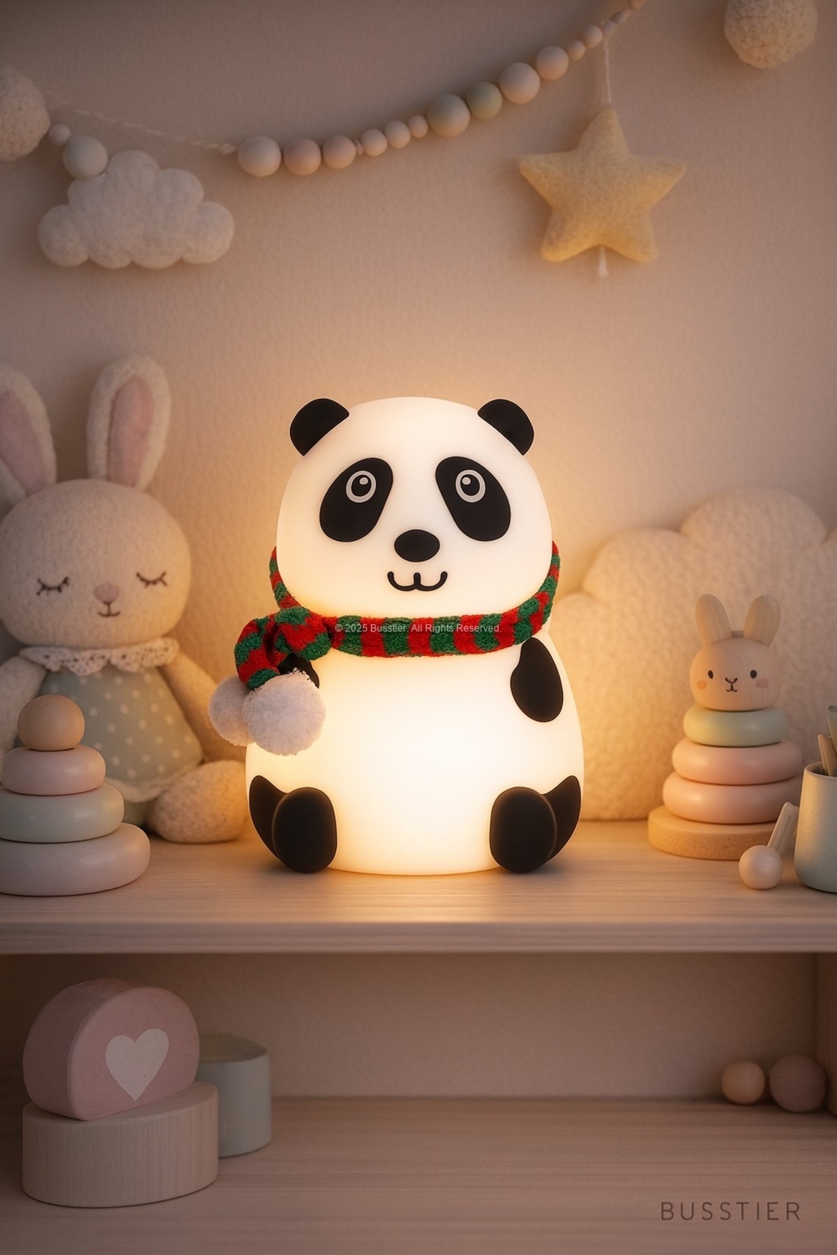 busstier Atkılı Panda Figürlü Silikon RGB Gece Lambası USB Şarjlı