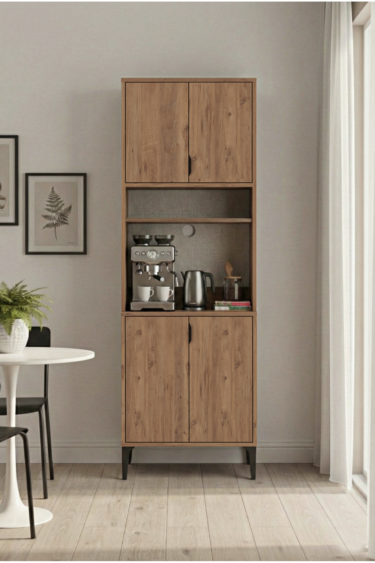 Harmony Mini 4 Lid Coffee Corner, Studio Kitchen 64x190x44 cm Atlas Pine – Modern Design