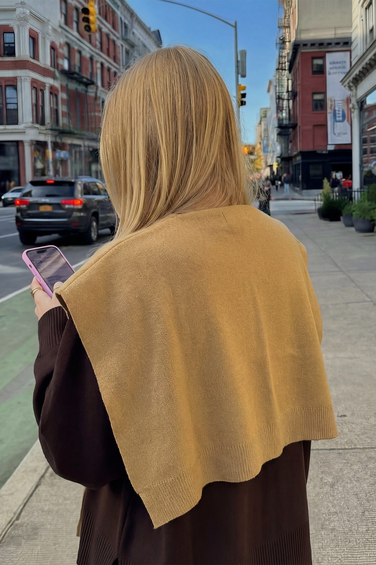 BAHELS  Kare Parçalı Atkı Vizon - Görsel 2