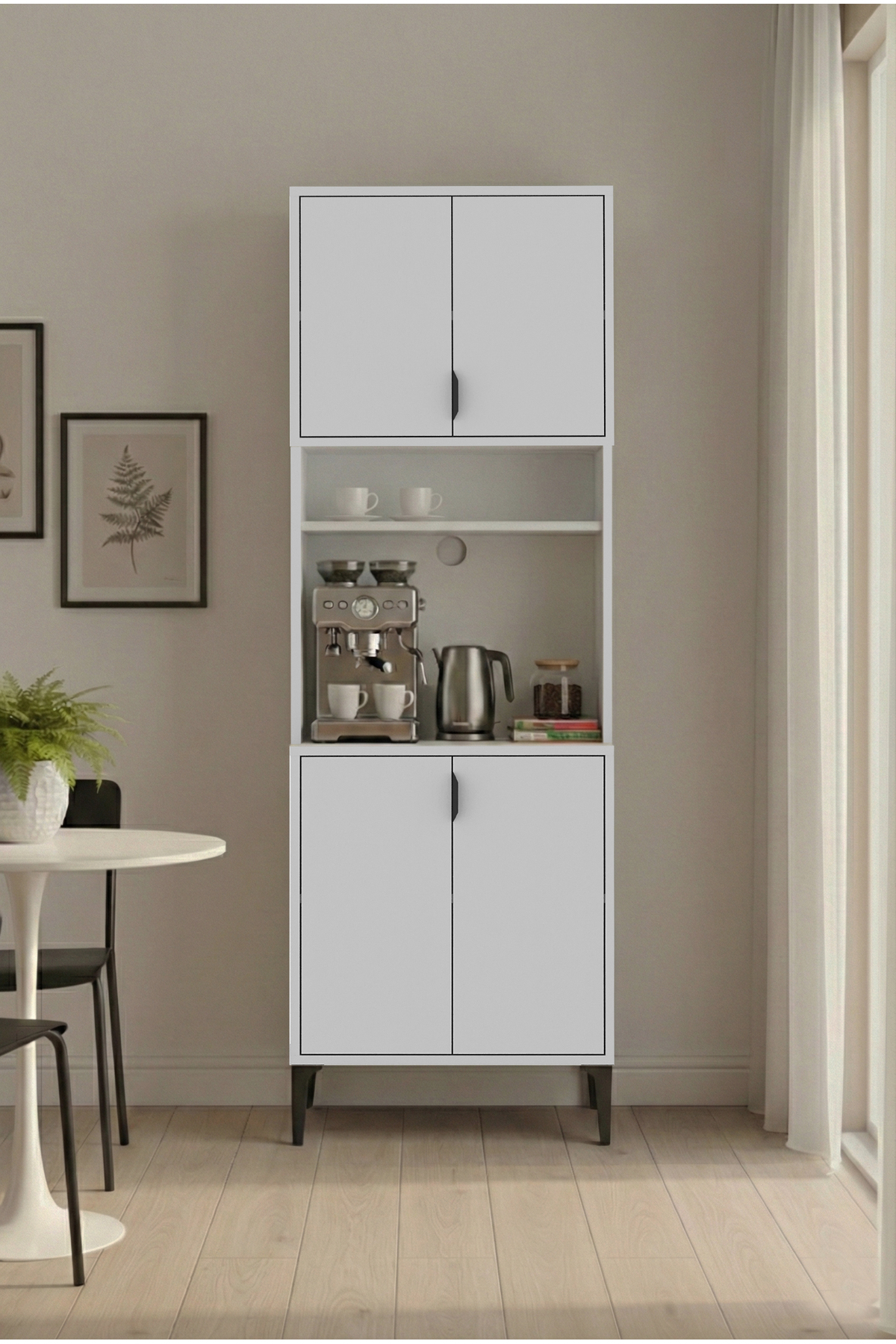 Harmony Mini 4 Lid Coffee Corner, Studio Kitchen 64x190x44 cm White – Modern Design