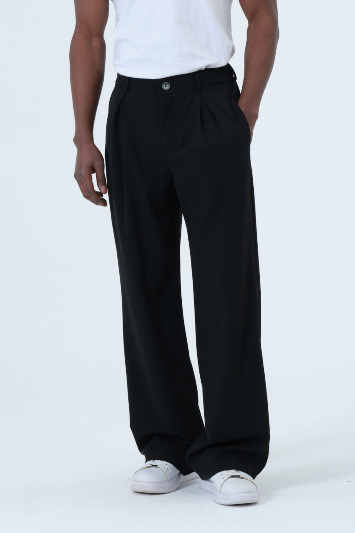 RELAXL Erkek Oversize Siyah Kumaş Pantolon Pileli Geniş Paça S-12XL görsel 5