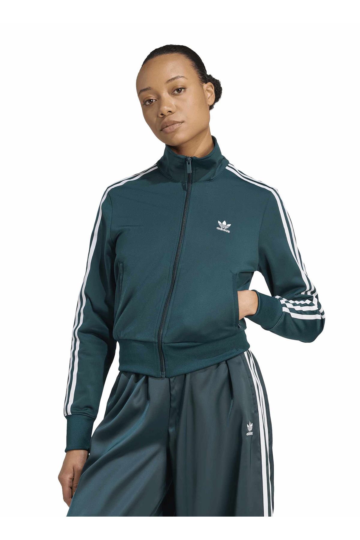 タツヤ adidas JX1484 FIREBIRD TT Koyu Yeşil Normal Düz Kadın Zip Ceket