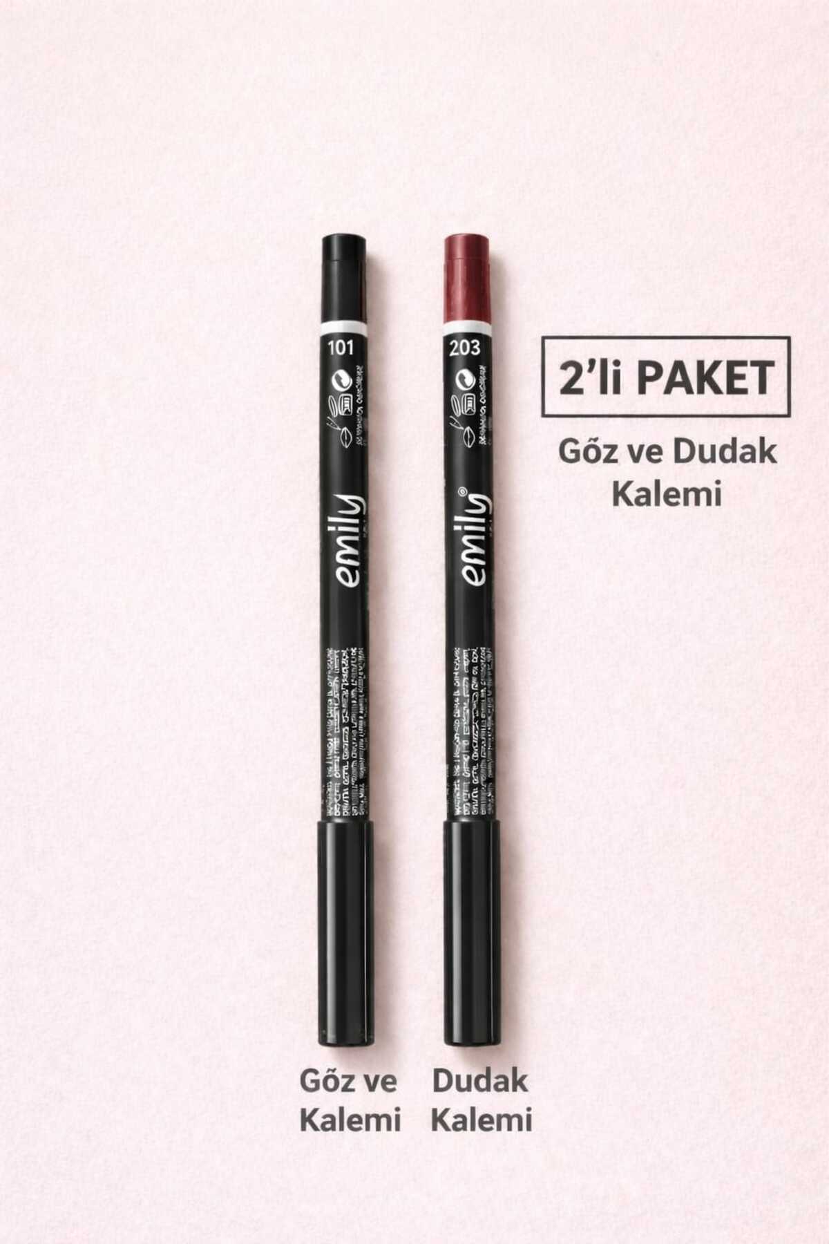 JASMİNLİFE Emily Göz Kalemi ve Dudak Kalemi 2'li Paket(101 Göz Kalemi+ 203 Dudak Kalemi)