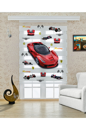 Perdecizade (ENXBOY)KIRMIZI ARABA DİJİTAL BASKILI ZEBRA PERDE-COCUK ODASI-STO...