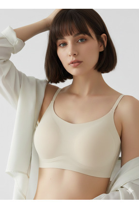 Boubon Co Krem Renk İz Bırakmaz B Cup Balensiz Dikişsiz Çıkarılabilir Pedli L...