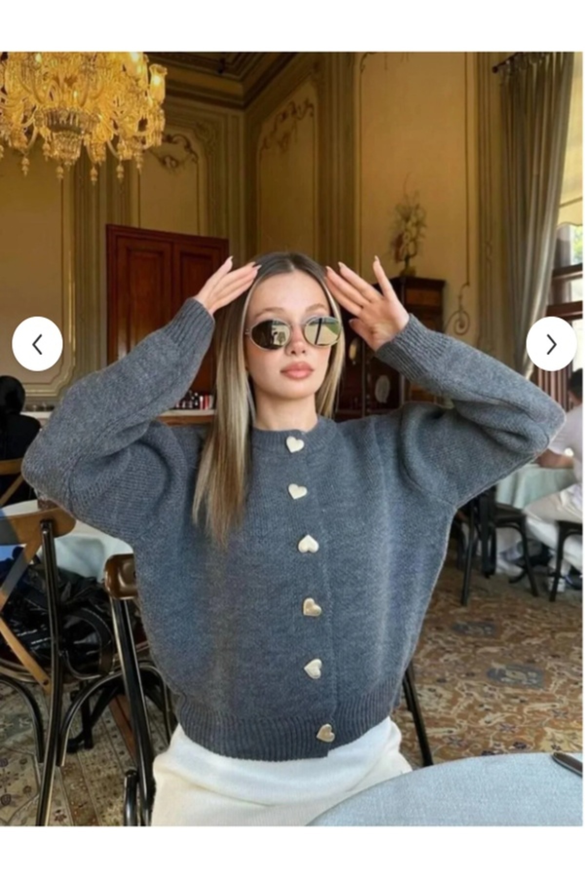 FİFTY ONE Kadın Kalp Düğme Detaylı Triko Hırka