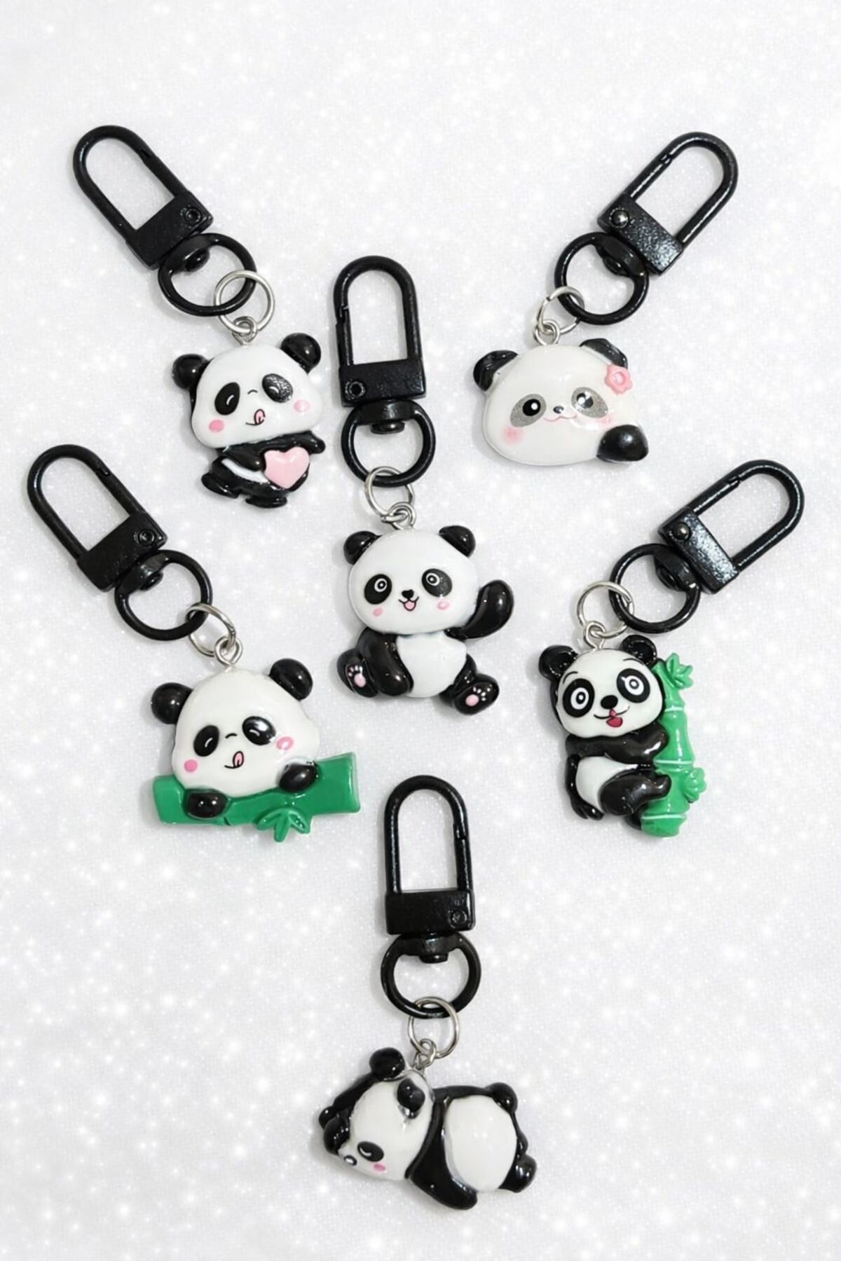 Panda Themed 6-Piece Keychain, Bag and Zipper Ornament Set – Cute Mini Charm Figure Accessories