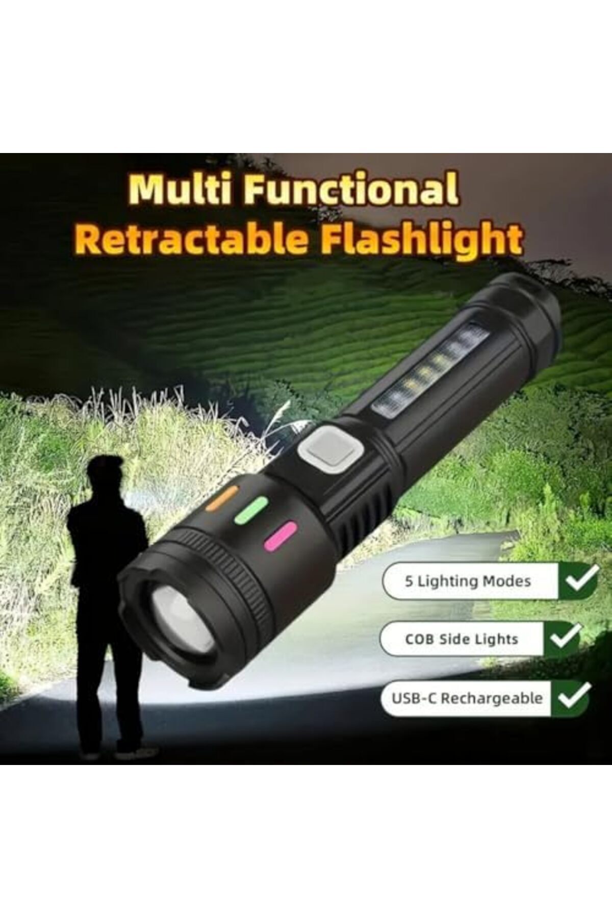 BRF FreedomStoree El Feneri Led USB ŞARJLI-Ultra Güçlü Parlak Orta Boy El Feneri [Enerji Sınıfı A++]Orta