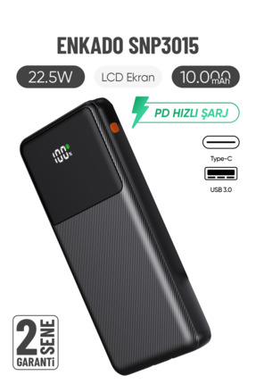 Enkado SNP-3015 10.000 Mah Hızlı Şarj LCD EKRAN LED Göstergeli Hızlı Powerban...