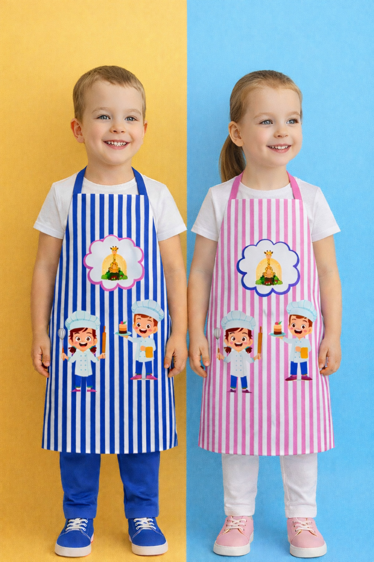 Ays Home Pink Blue 2-Piece Activity Kindergarten Kitchen Apron Set(2 pcs)