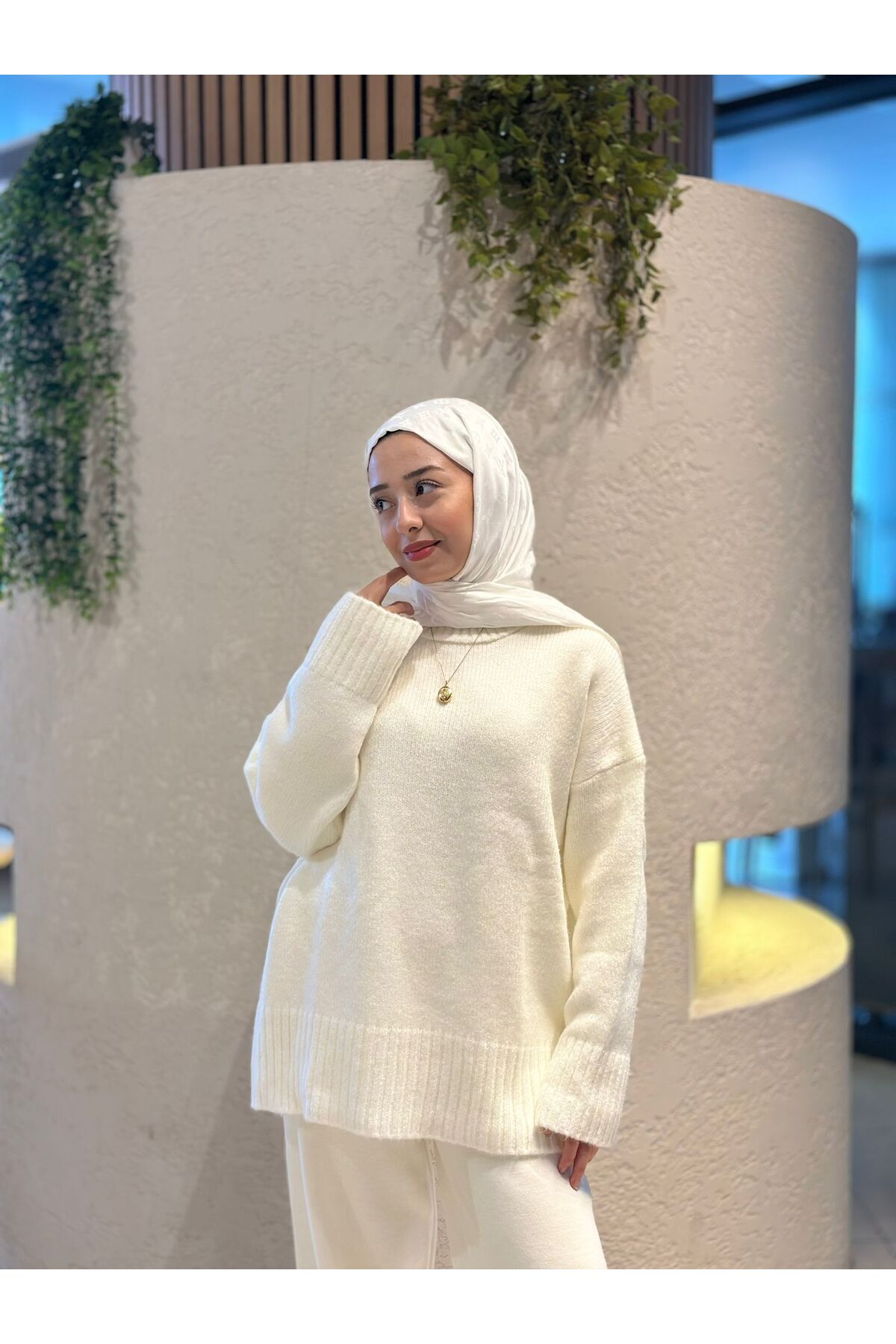 MODA  Premium Kalite Kadın Oversize Triko Kazak Beyaz - Görsel 7