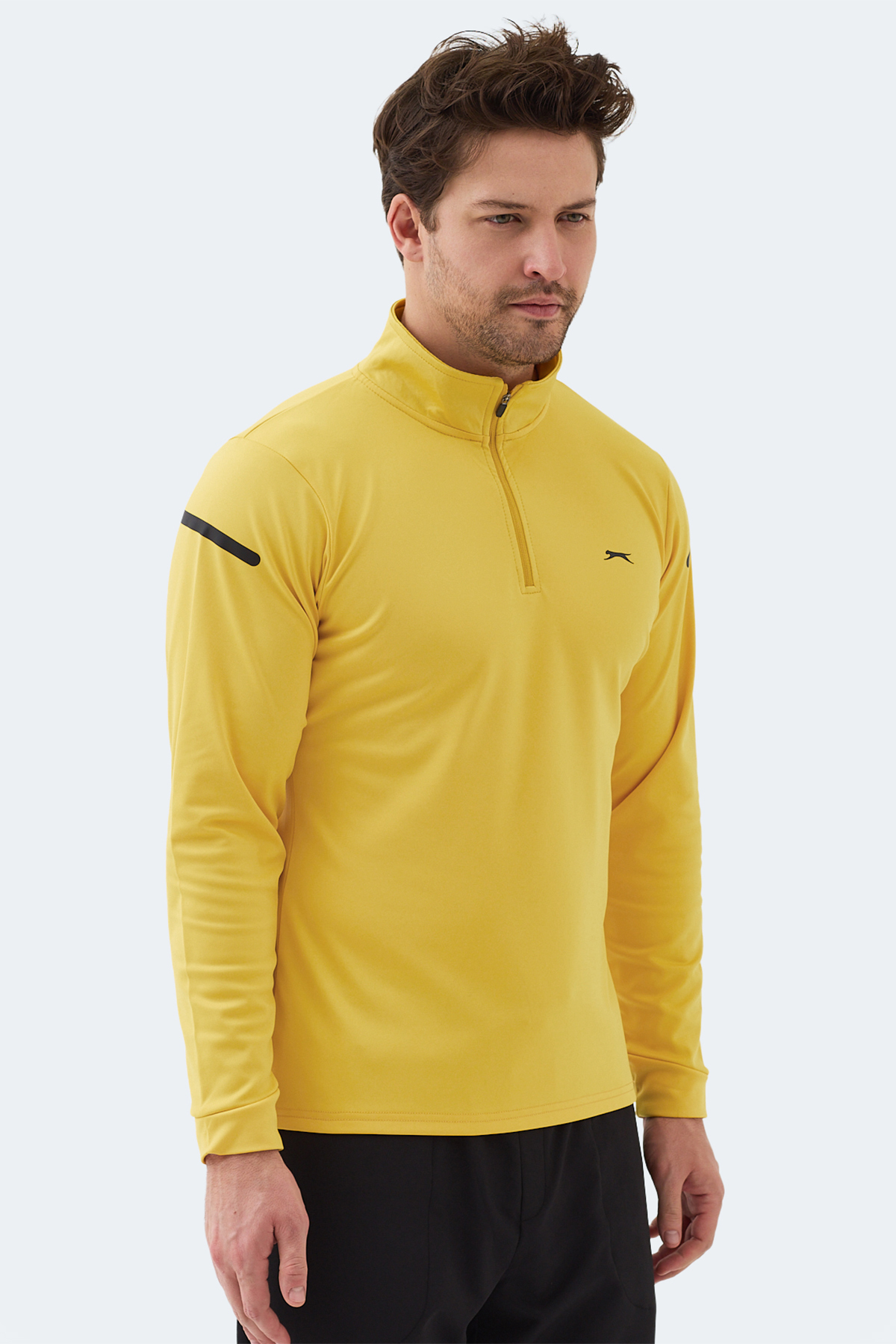 Slazenger INTIMATE I Erkek Dik Yaka Fermuarlı Sarı Sweatshırt görsel 4