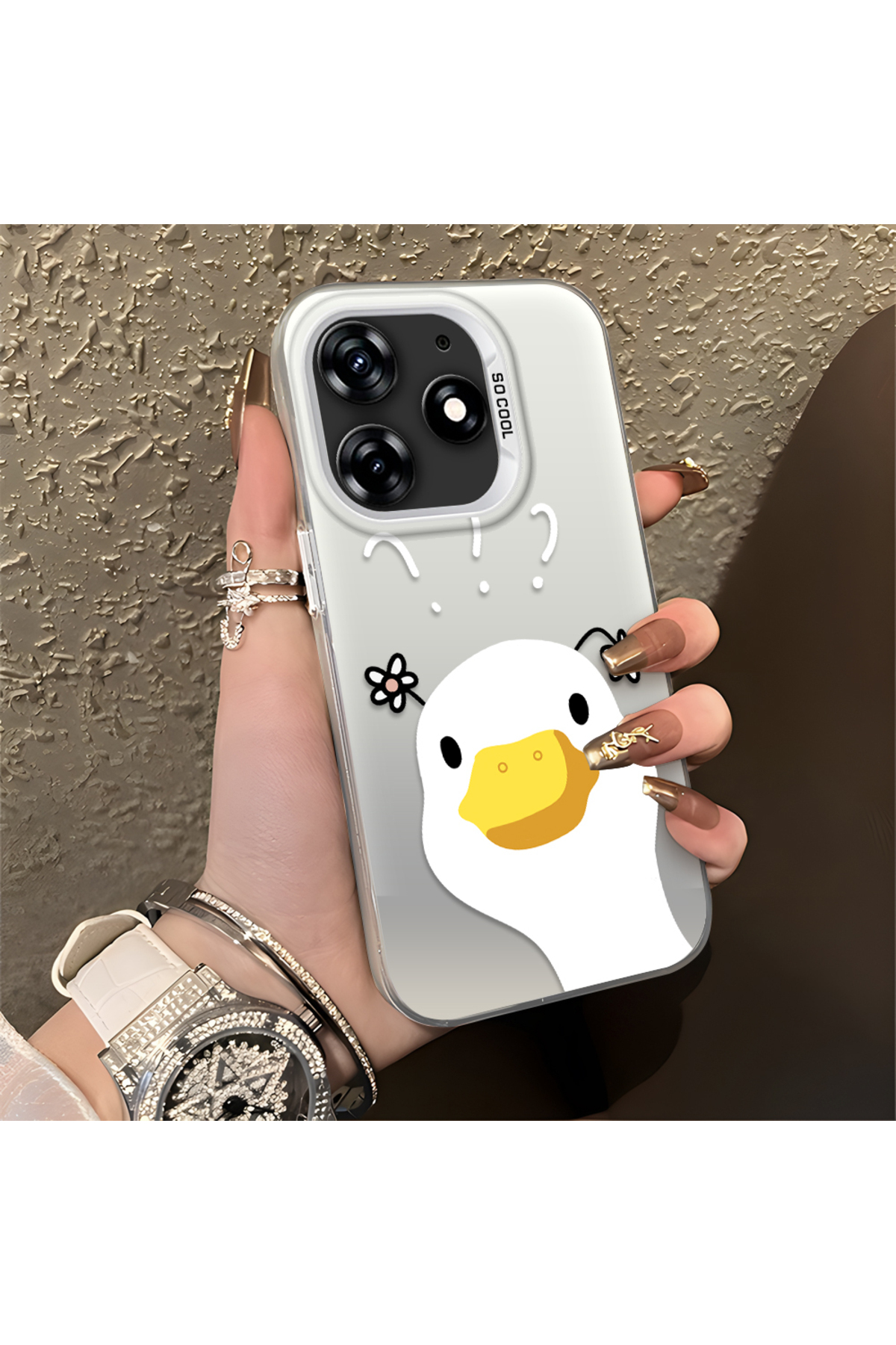 Tecno Spark 10 Pro Compatible Silicone Edge Hard Back Anti Fall Pouch Sweet Duck