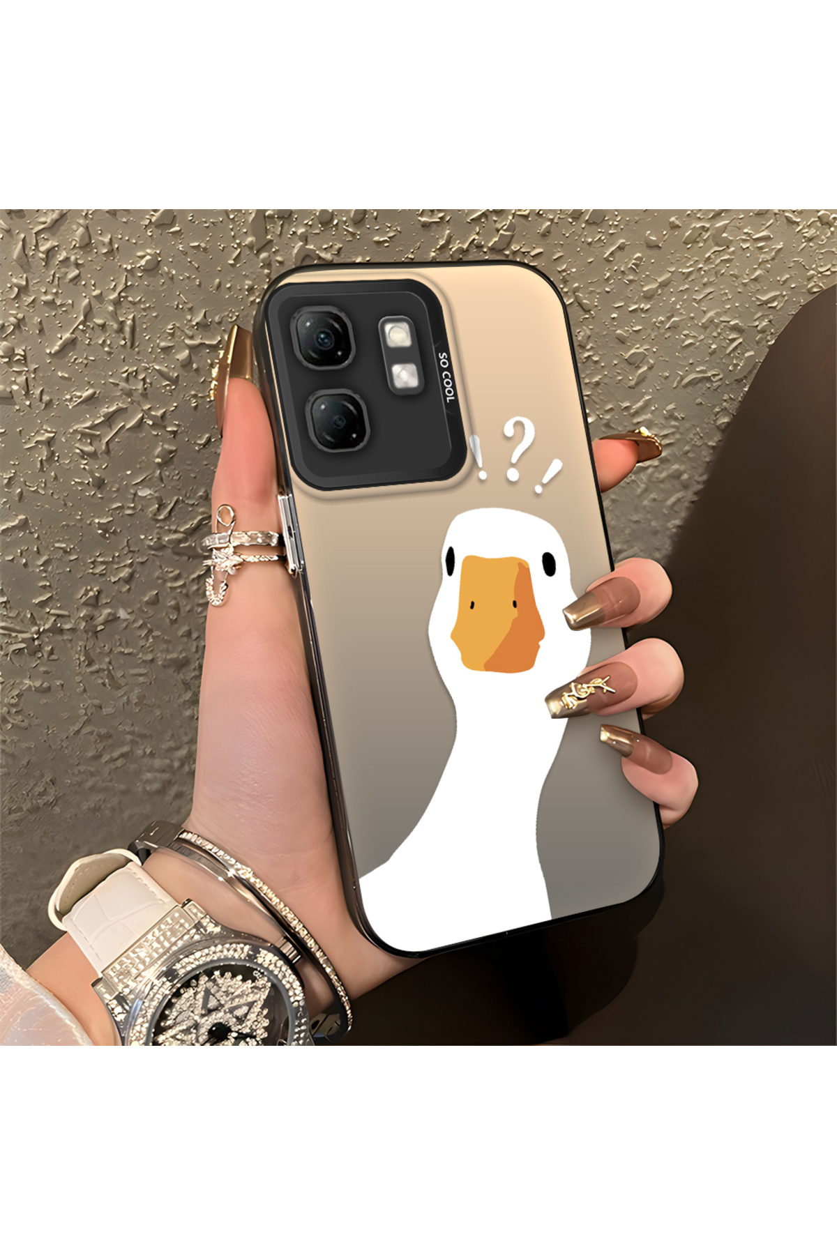 Infinix Hot 50i Compatible Silicone Edge Hard Back Anti Fall Pouch Sweet Duck