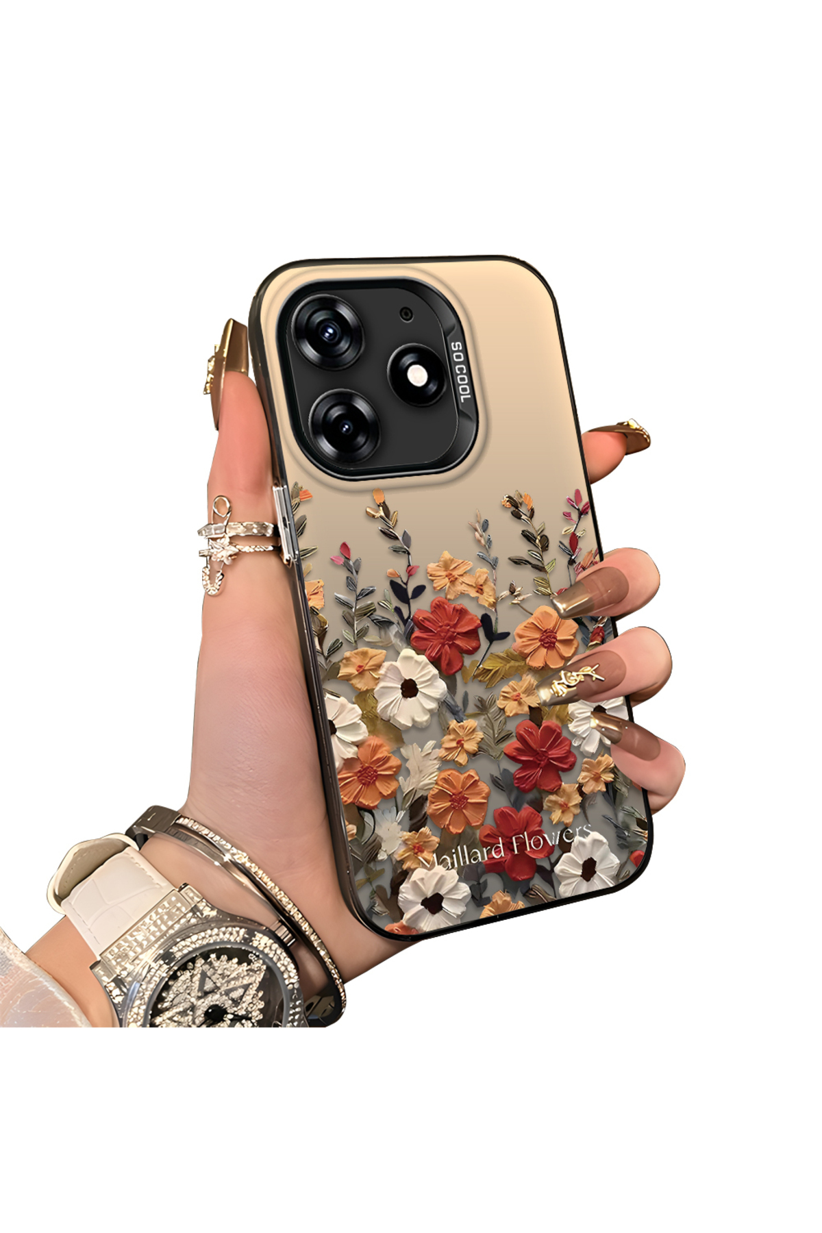 Tecno Spark 10 Pro Compatible Silicone Edge Hard Back Anti Fall Pouch Beautiful Flower