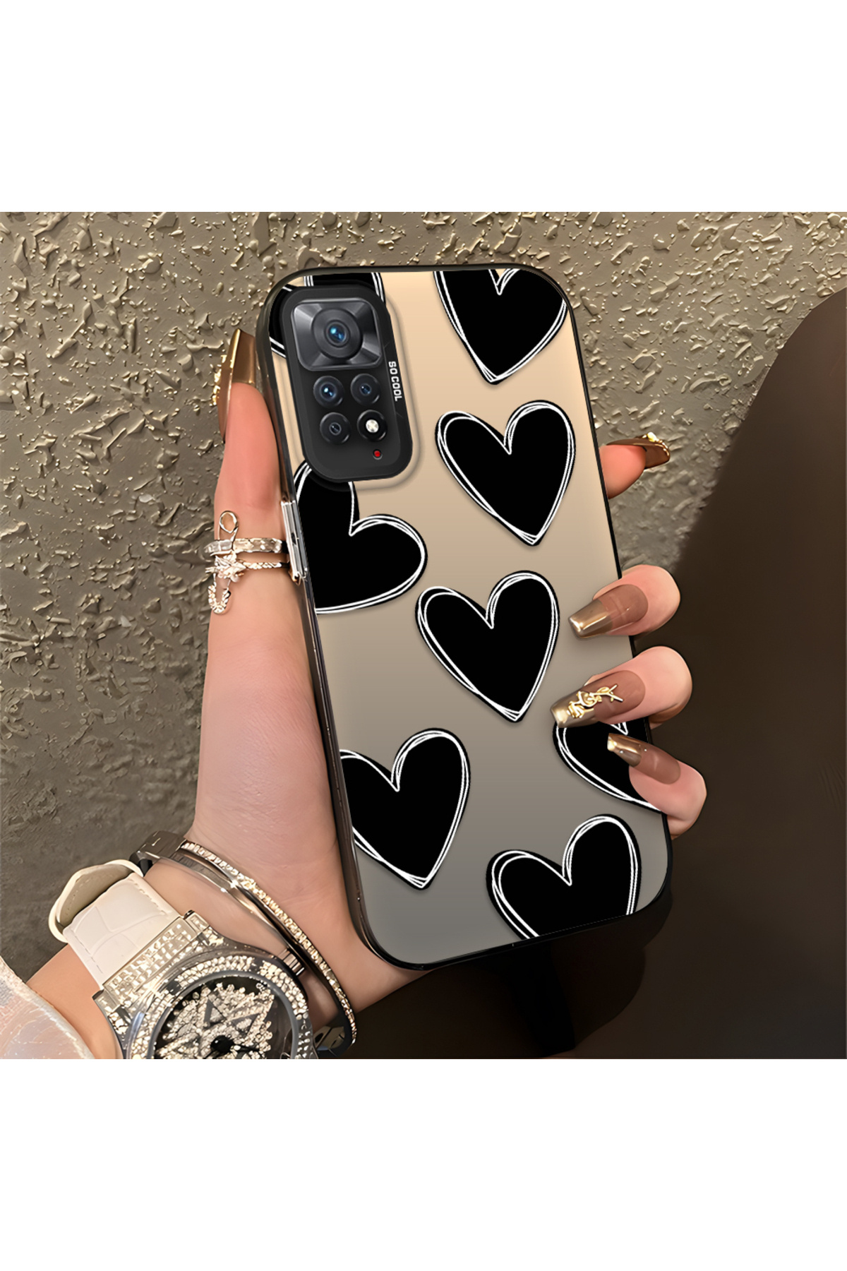 Xiaomi Redmi Note 11 Pro 5G Compatible Silicone Edge Hard Rear Anti Fall Case Heart Pattern