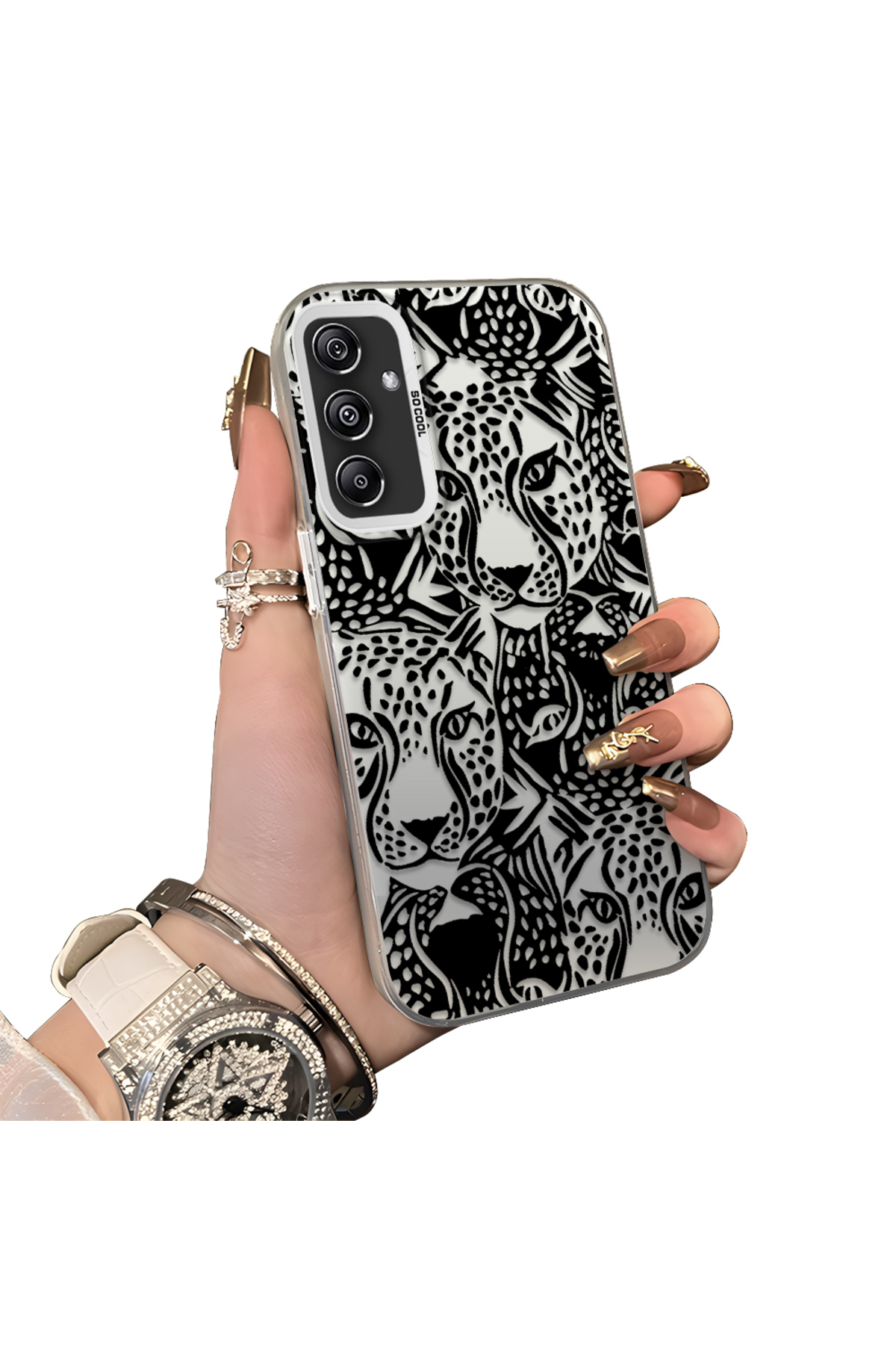 Samsung Galaxy A24 Compatible Silicone Edge Hard Back Anti Fall Pouch Cheetah Figure