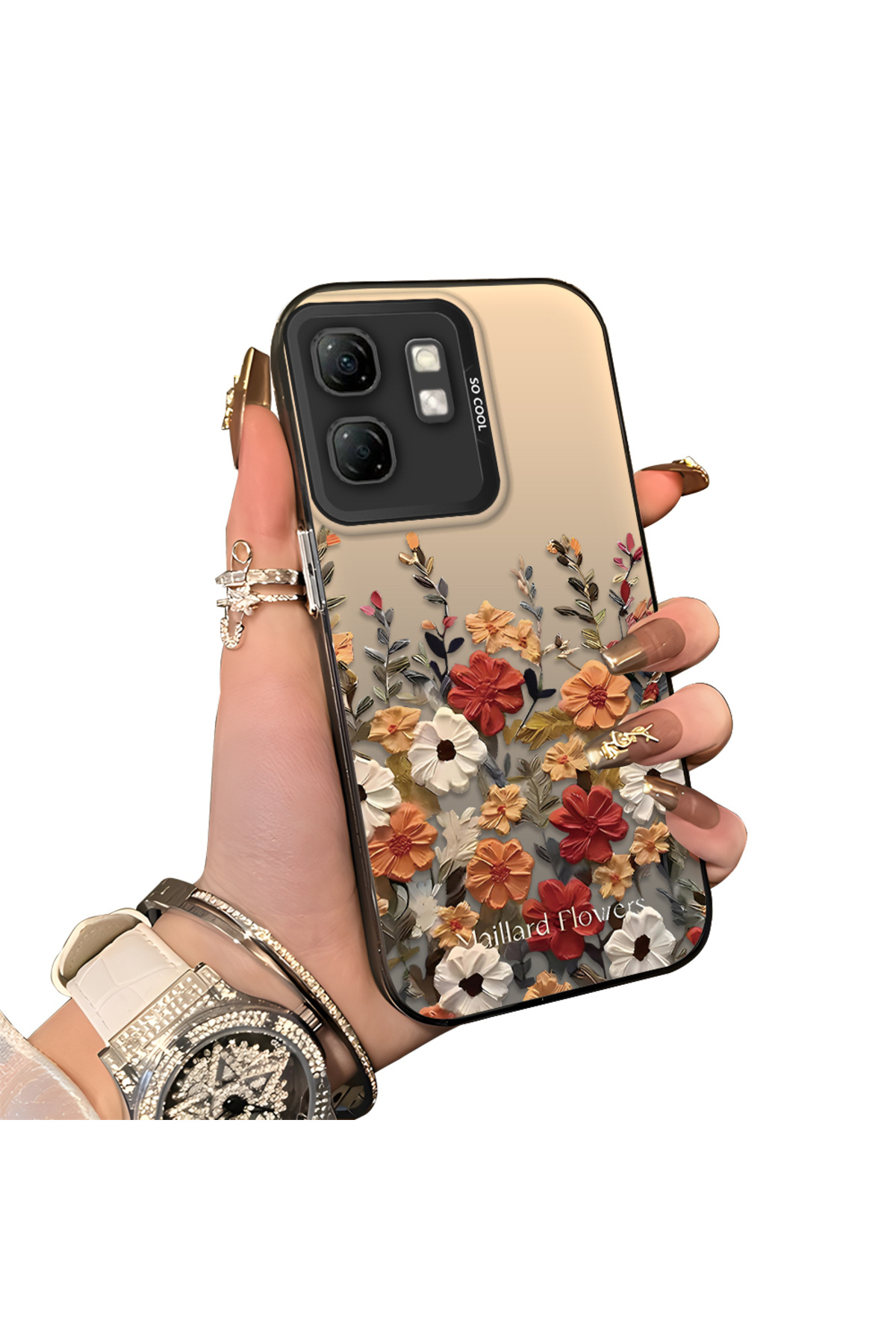 Infinix Hot 50i Compatible Silicone Edge Hard Back Anti Fall Pouch Beautiful Flower