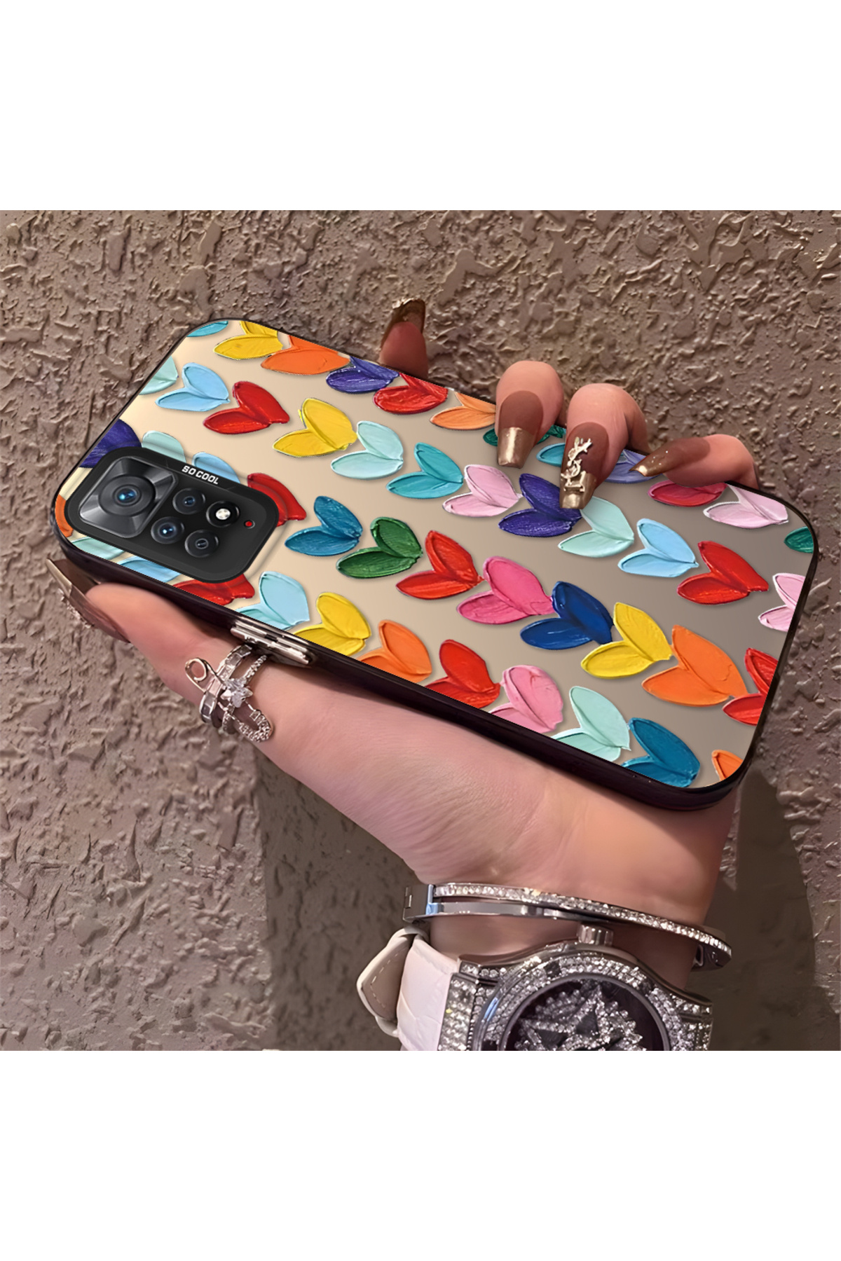 Xiaomi Redmi Note 11 Pro 5G Compatible Silicone Edge Hard Rear Anti Fall Case Colorful Heart
