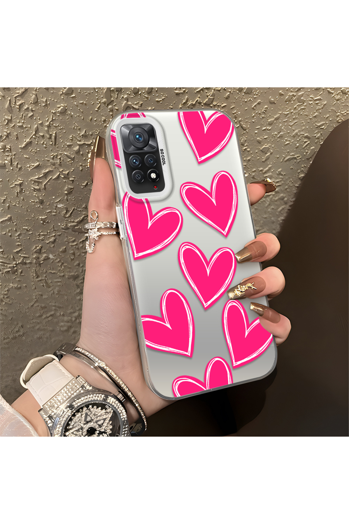 Xiaomi Redmi Note 11 Pro 5G Compatible Silicone Edge Hard Rear Anti Fall Case Heart Pattern