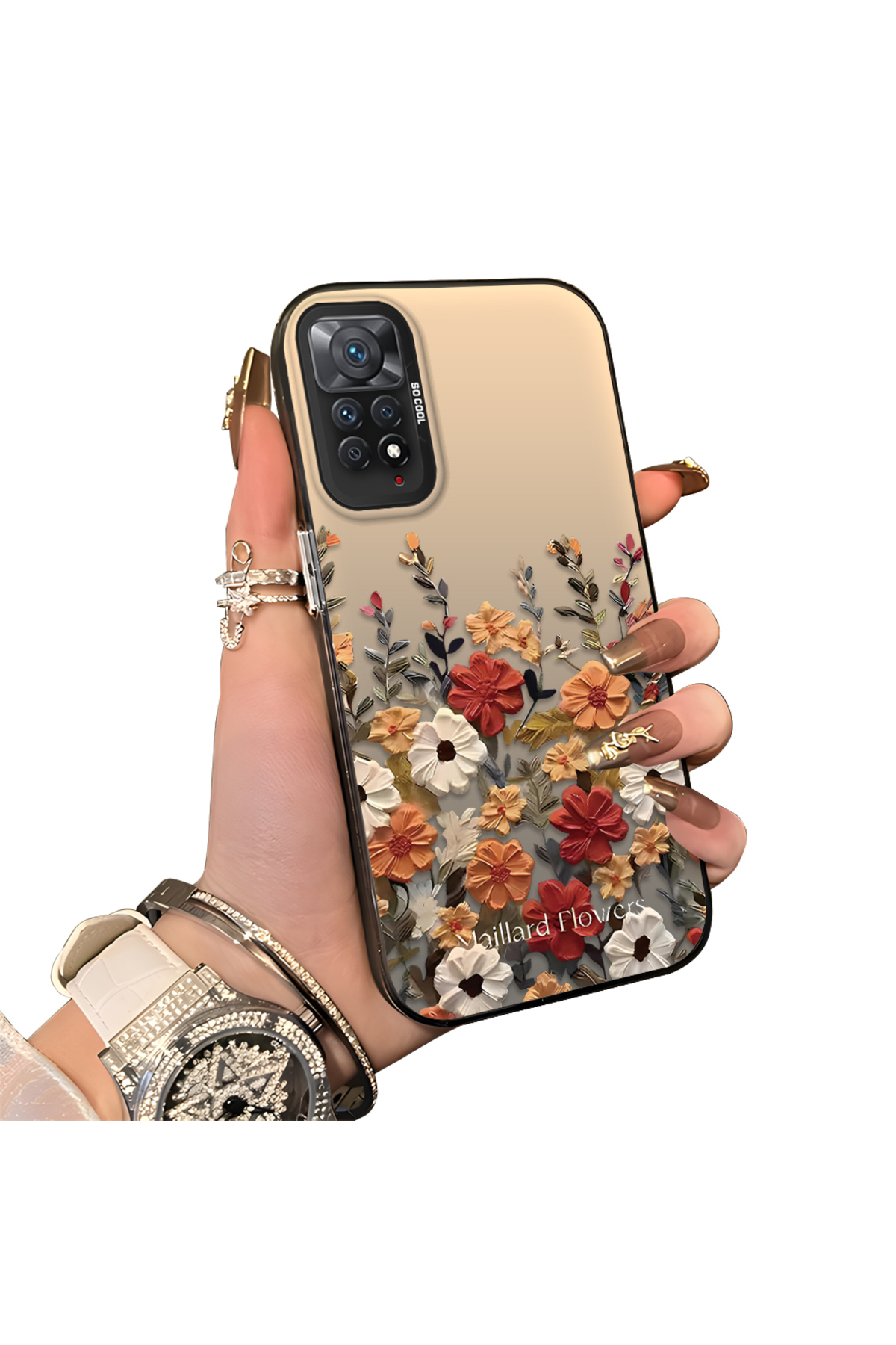 Xiaomi Redmi Note 11 Pro 5G Compatible Silicone Edge Hard Back Anti Fall Case Beautiful Flower