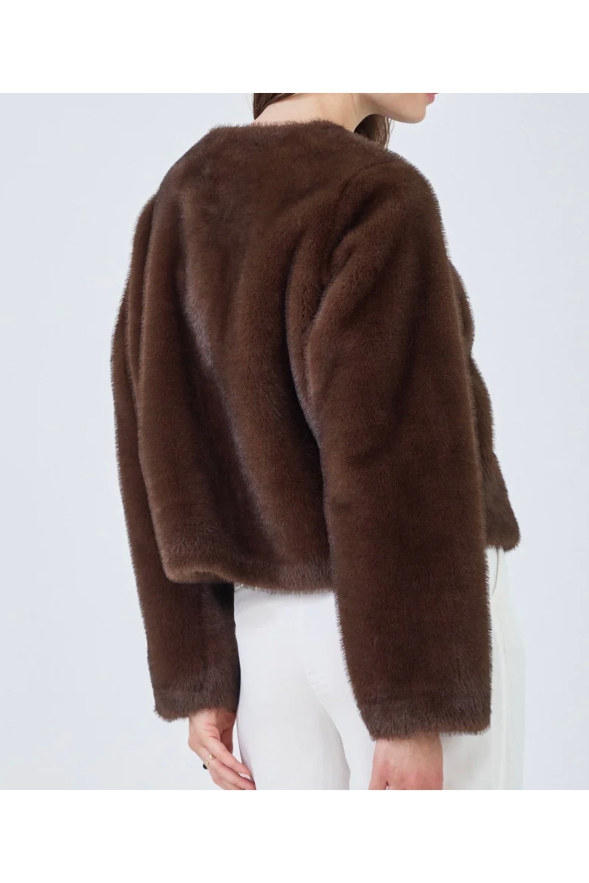 Nuggita  Kahverengi Peluş Kürk Ceket - Görsel 5
