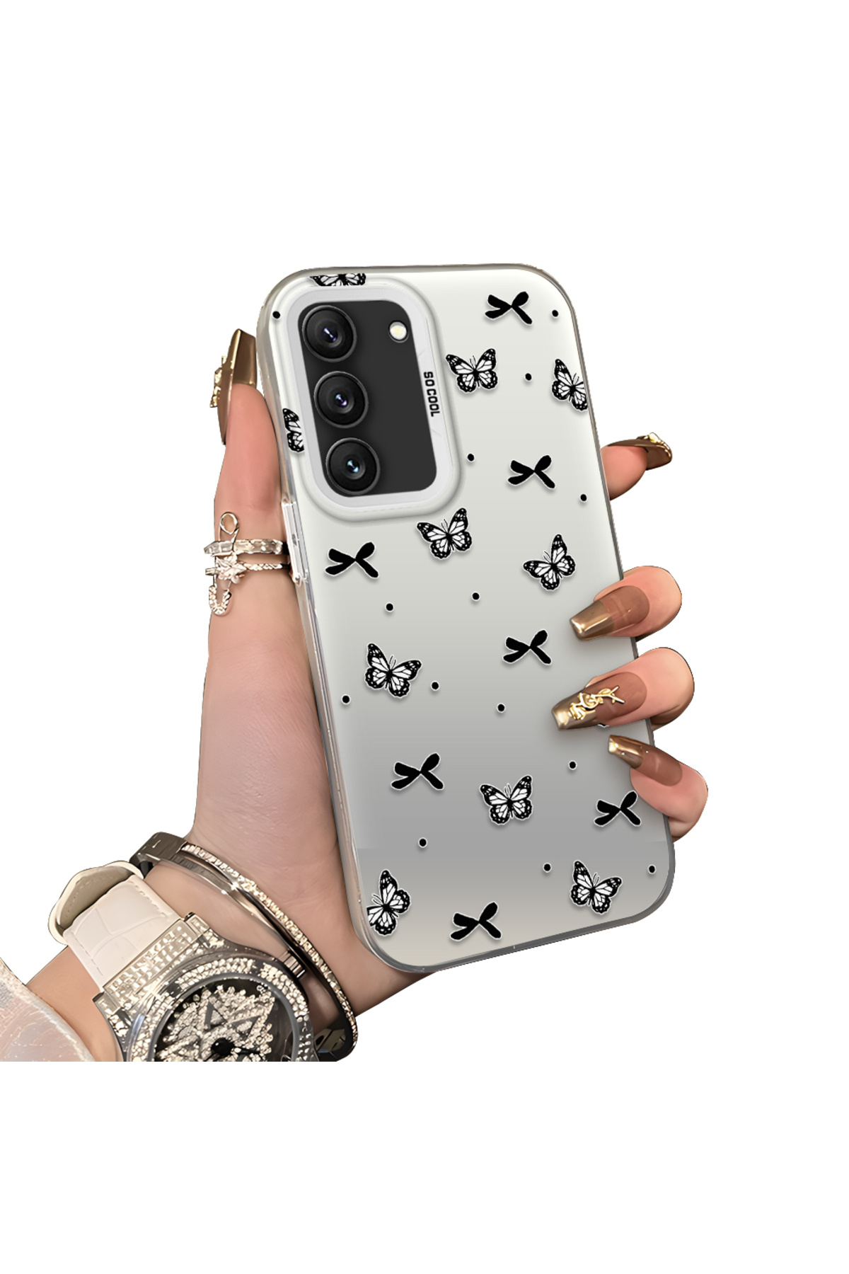 Samsung Galaxy S22 Compatible Acrylic Rear Silicone Edge Bow Protective Case