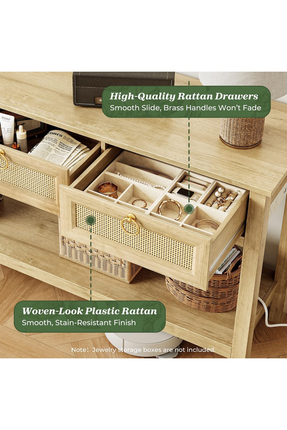 طاولة كونسول خيزران بيج مع أدراج ووحدة تخزين