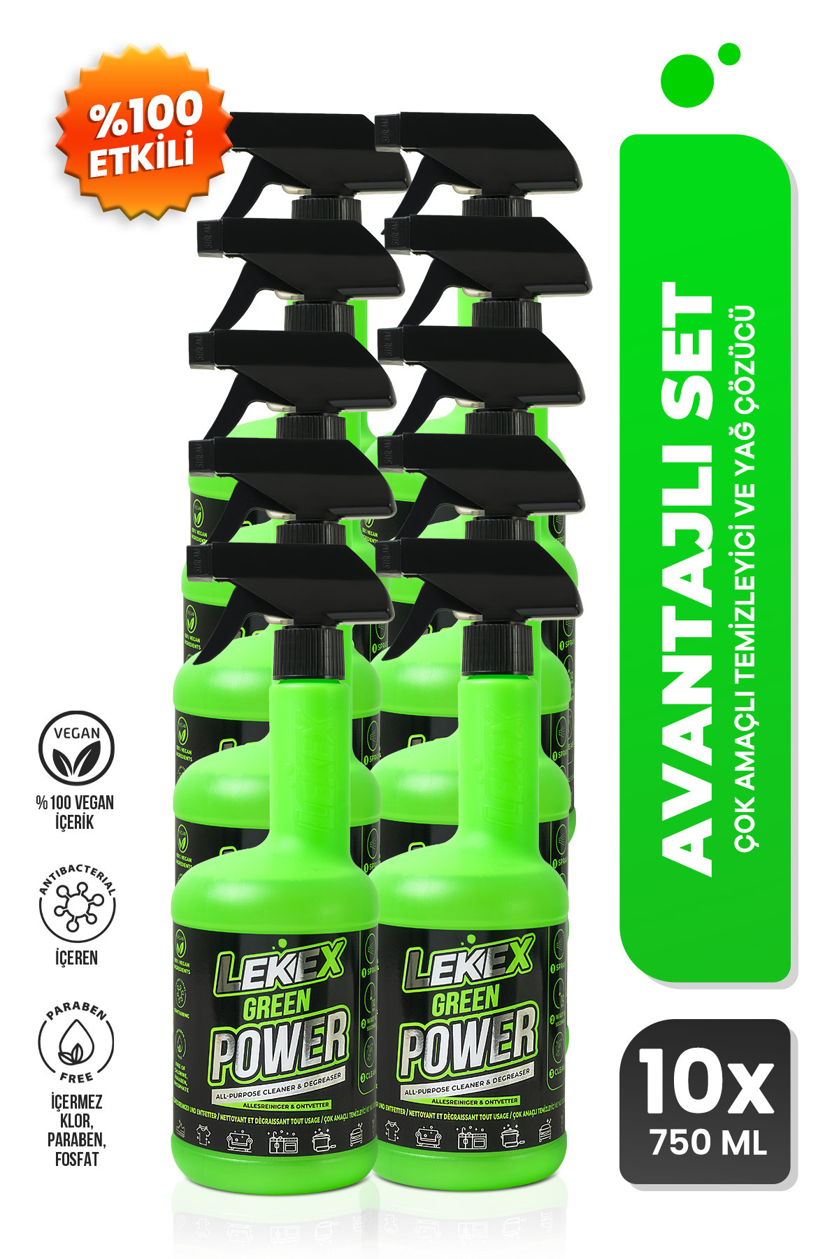Pimoliza Lekex Green Power Çok Amaçlı Temizleyici ve Yağ Çözücü 750 ml x 10