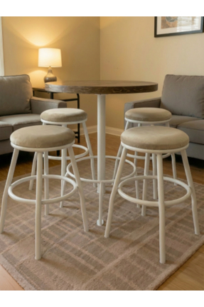 ELSETA Baby Face Kumaş Beyaz Metal Tabure - 1 Adet